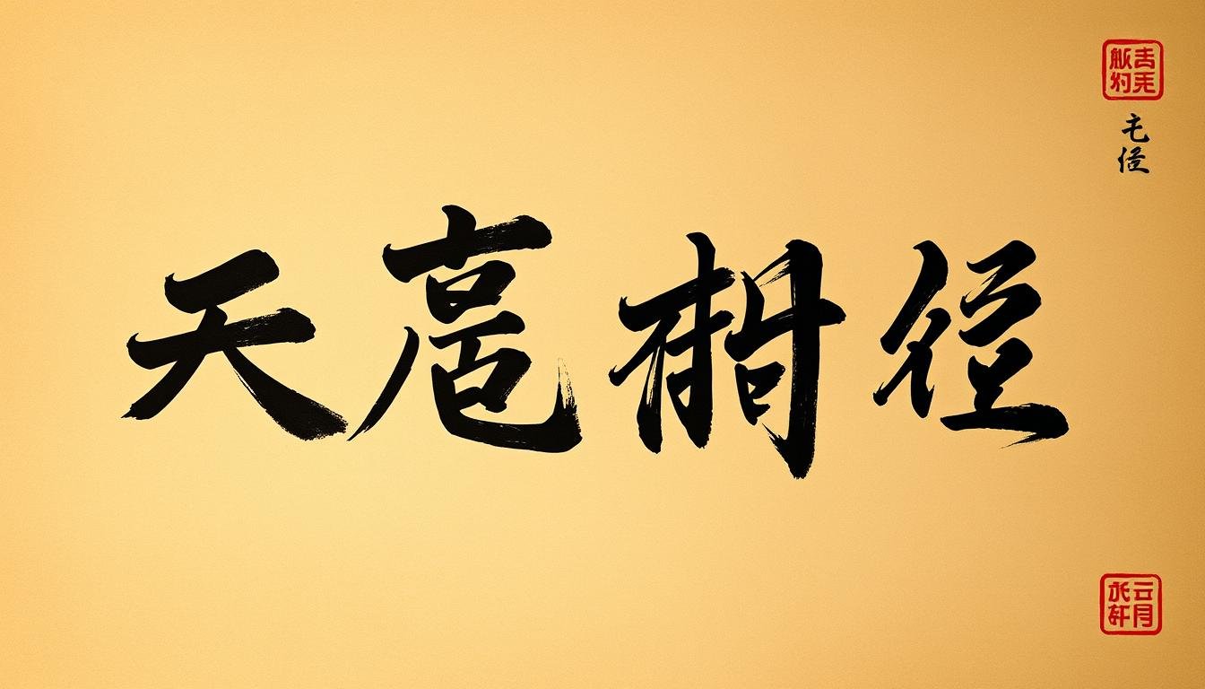 A beautifully calligraphed set of "八字" characters, rendered in a traditional Chinese ink and brush style. The characters are depicted in a warm, sepia-toned palette, exuding an air of ancient wisdom and cultural heritage. The strokes are bold and expressive, each one carrying the weight of centuries of philosophical contemplation. The characters are the focal point, occupying the central frame, with a subtle, atmospheric background hinting at the broader context of Chinese cosmology and divination. The lighting is soft and diffused, casting gentle shadows that accentuate the textural quality of the brushwork. An overall sense of reverence and scholarly examination pervades the scene, inviting the viewer to ponder the deeper meaning and significance of these iconic "八字" symbols.