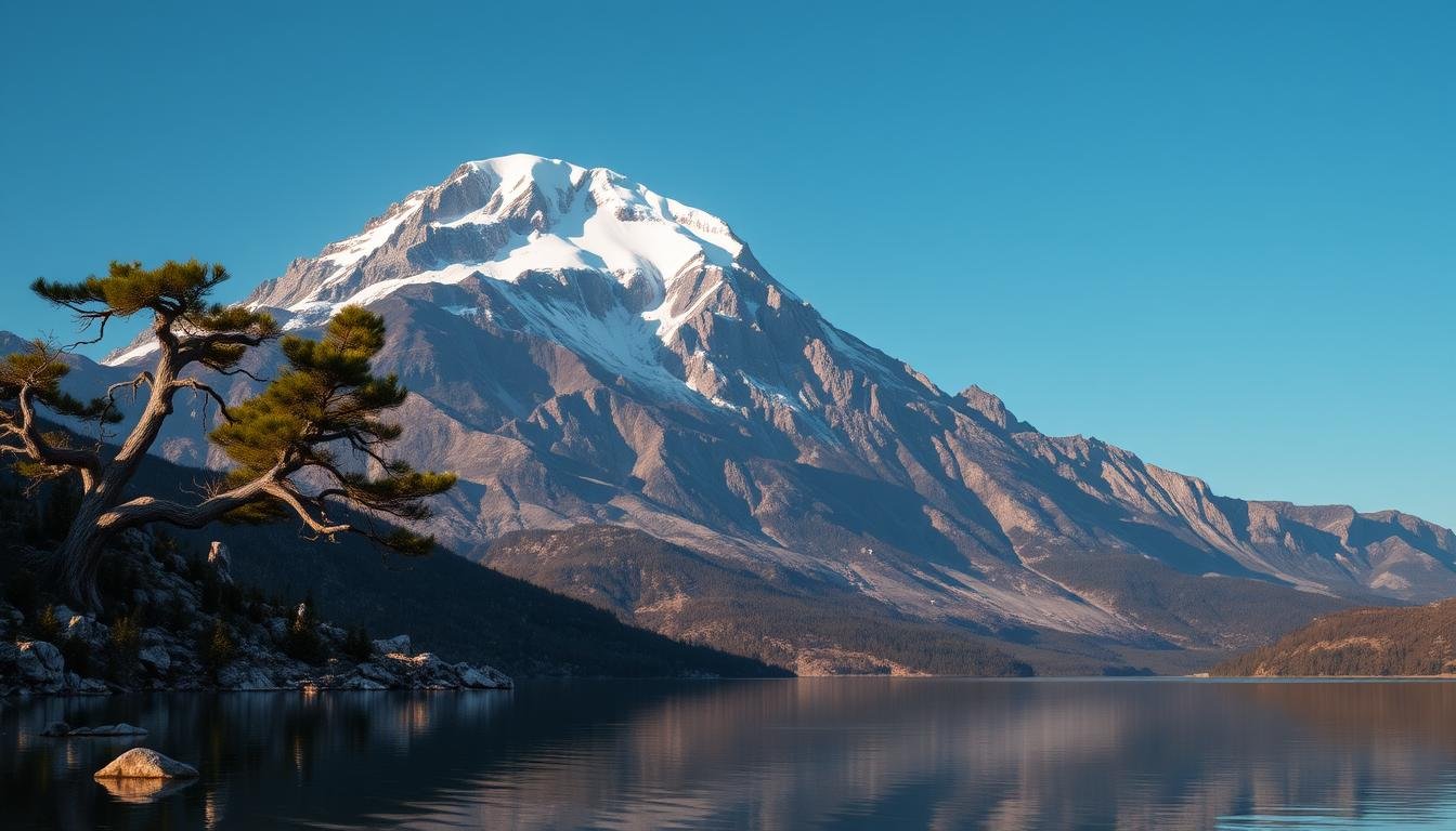 A majestic, snow-capped mountain peak rising against a clear, azure sky. The mountain's rugged, craggy slopes are adorned with ancient, gnarled pine trees, casting long shadows across the rocky terrain. In the foreground, a tranquil, mirror-like lake reflects the mountain's grandeur, its surface undisturbed by the slightest ripple. The scene exudes a sense of timeless, serene power, inviting the viewer to contemplate the mysteries of the natural world and the traditions that have long been associated with this sacred site. Soft, warm lighting bathes the scene, creating a sense of depth and atmosphere that enhances the majesty of the "神峰 通考" landscape. A majestic, snow-capped mountain peak rising against a clear, azure sky. The mountain's rugged, craggy slopes are adorned with ancient, gnarled pine trees, casting long shadows across the rocky terrain. In the foreground, a tranquil, mirror-like lake reflects the mountain's grandeur, its surface undisturbed by the slightest ripple. The scene exudes a sense of timeless, serene power, inviting the viewer to contemplate the mysteries of the natural world and the traditions that have long been associated with this sacred site. Soft, warm lighting bathes the scene, creating a sense of depth and atmosphere that enhances the majesty of the "神峰 通考" landscape.