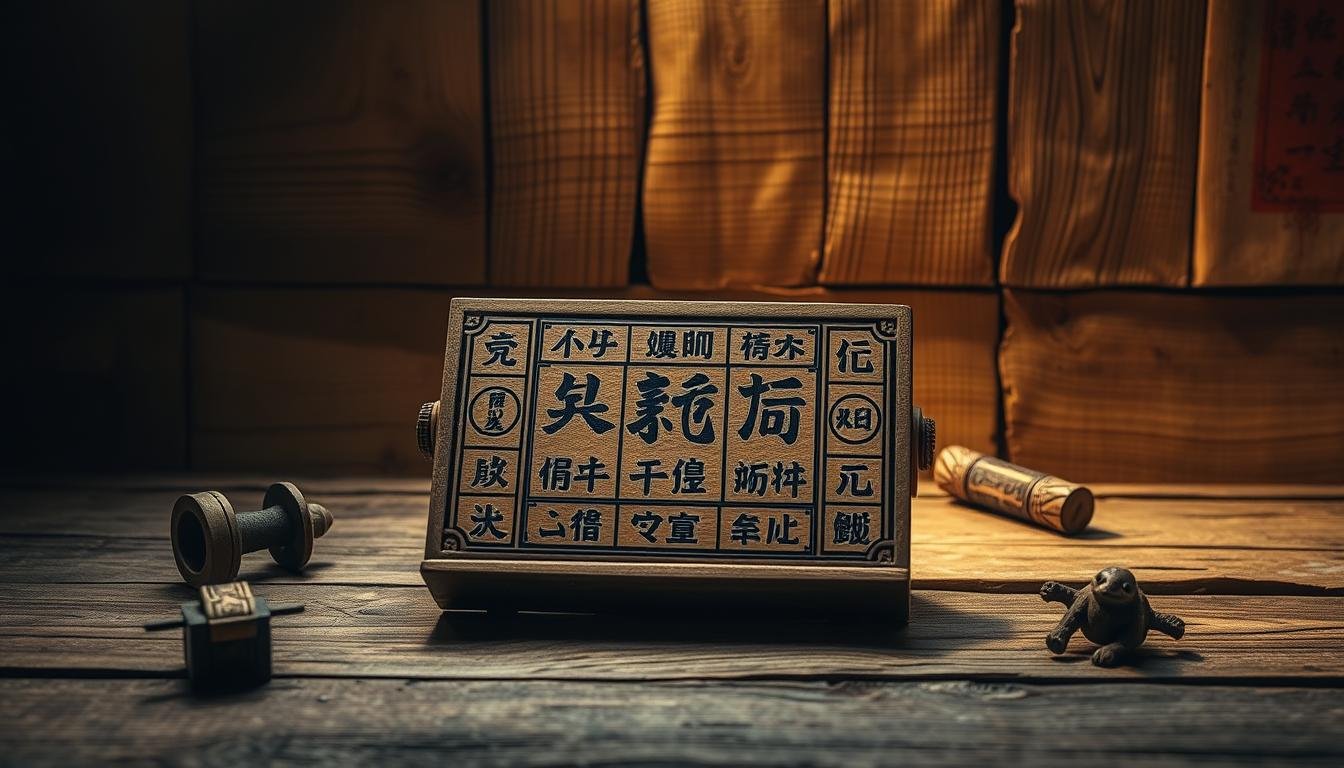 A traditional Chinese divination instrument against a dimly lit wooden backdrop. The "秤骨 八 字" divination board is displayed prominently, its intricate symbols and markings illuminated by soft, warm lighting that casts dramatic shadows. The board is set upon an antique wooden surface, surrounded by the subtle hues and textures of ancient parchment, calligraphic brushstrokes, and the weathered grains of aging wood. An aura of mysticism and timeless wisdom permeates the scene, inviting the viewer to contemplate the deeper insights and guidance embodied within this ancient practice of self-discovery. A traditional Chinese divination instrument against a dimly lit wooden backdrop. The "秤骨 八 字" divination board is displayed prominently, its intricate symbols and markings illuminated by soft, warm lighting that casts dramatic shadows. The board is set upon an antique wooden surface, surrounded by the subtle hues and textures of ancient parchment, calligraphic brushstrokes, and the weathered grains of aging wood. An aura of mysticism and timeless wisdom permeates the scene, inviting the viewer to contemplate the deeper insights and guidance embodied within this ancient practice of self-discovery.