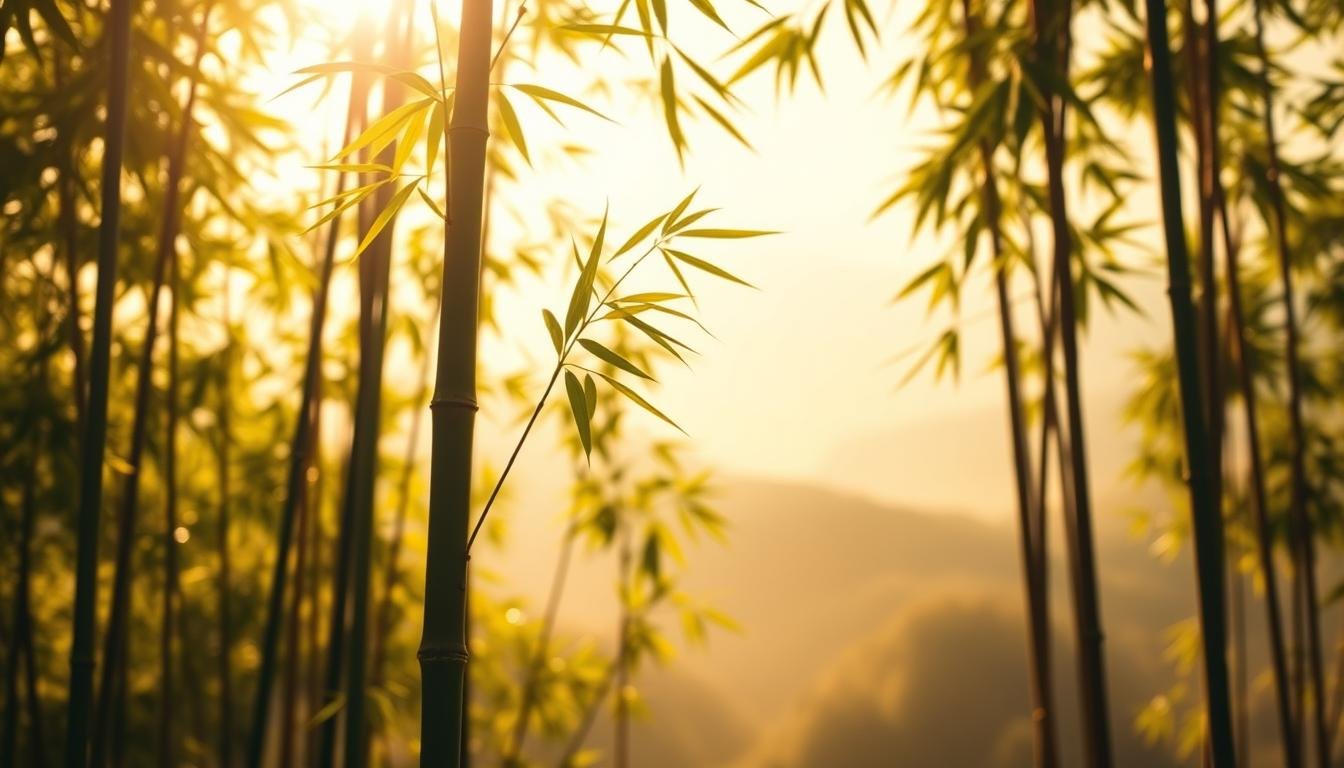 A tranquil, serene scene of a bamboo grove, the slender stalks swaying gently in a soft breeze. The sunlight filters through the verdant leaves, casting a warm, golden glow upon the scene. In the foreground, a single stalk of bamboo stands tall, its graceful form evoking a sense of strength and resilience. The middle ground is filled with a cluster of bamboo, their leaves rustling softly. In the background, a misty, ethereal landscape recedes into the distance, hinting at the peaceful harmony of the natural world. The overall atmosphere is one of calm, contemplation, and the harmonious interplay of elements, capturing the essence of the "Bamboo's Feng Shui Powers" and their ability to ward off negative energy, attract prosperity, and cultivate a sense of balance and tranquility within the home. A tranquil, serene scene of a bamboo grove, the slender stalks swaying gently in a soft breeze. The sunlight filters through the verdant leaves, casting a warm, golden glow upon the scene. In the foreground, a single stalk of bamboo stands tall, its graceful form evoking a sense of strength and resilience. The middle ground is filled with a cluster of bamboo, their leaves rustling softly. In the background, a misty, ethereal landscape recedes into the distance, hinting at the peaceful harmony of the natural world. The overall atmosphere is one of calm, contemplation, and the harmonious interplay of elements, capturing the essence of the "Bamboo's Feng Shui Powers" and their ability to ward off negative energy, attract prosperity, and cultivate a sense of balance and tranquility within the home.