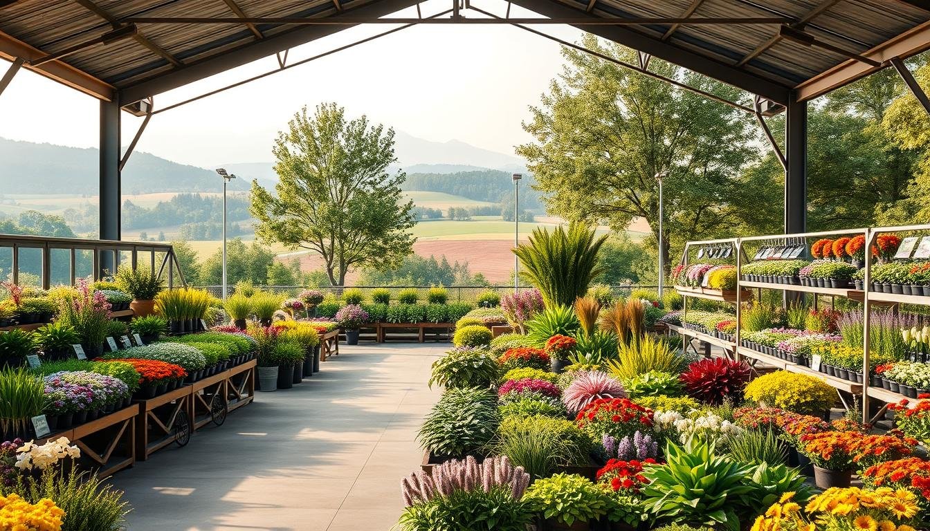 An elegant, well-organized platform set against a serene natural backdrop, showcasing a wide variety of seasonal plants and flowers. The foreground features carefully curated displays of lush greenery, vibrant blooms, and gardening supplies, inviting visitors to explore and discover. The middle ground depicts a modern, minimalist structure with clean lines and large windows, allowing natural light to flood the space. In the background, a picturesque landscape unfolds, with rolling hills, verdant trees, and a soft, diffused sky. The overall atmosphere conveys a sense of tranquility, harmony, and a deep appreciation for the cyclical beauty of the four seasons. An elegant, well-organized platform set against a serene natural backdrop, showcasing a wide variety of seasonal plants and flowers. The foreground features carefully curated displays of lush greenery, vibrant blooms, and gardening supplies, inviting visitors to explore and discover. The middle ground depicts a modern, minimalist structure with clean lines and large windows, allowing natural light to flood the space. In the background, a picturesque landscape unfolds, with rolling hills, verdant trees, and a soft, diffused sky. The overall atmosphere conveys a sense of tranquility, harmony, and a deep appreciation for the cyclical beauty of the four seasons.