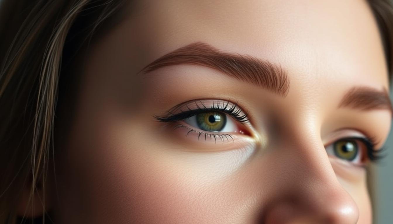 A close-up portrait showcasing three distinct eyebrow styles - feathered, misty, and well-groomed. The subject's face is lit by a soft, diffused light, creating a serene and introspective atmosphere. The eyebrows are the focal point, delicately sculpted to complement the natural features. The background is gently blurred, placing the emphasis on the eyes and brows. The overall composition evokes a sense of elegance, self-expression, and the interplay between appearance and inner qualities, resonating with the themes of the article section.