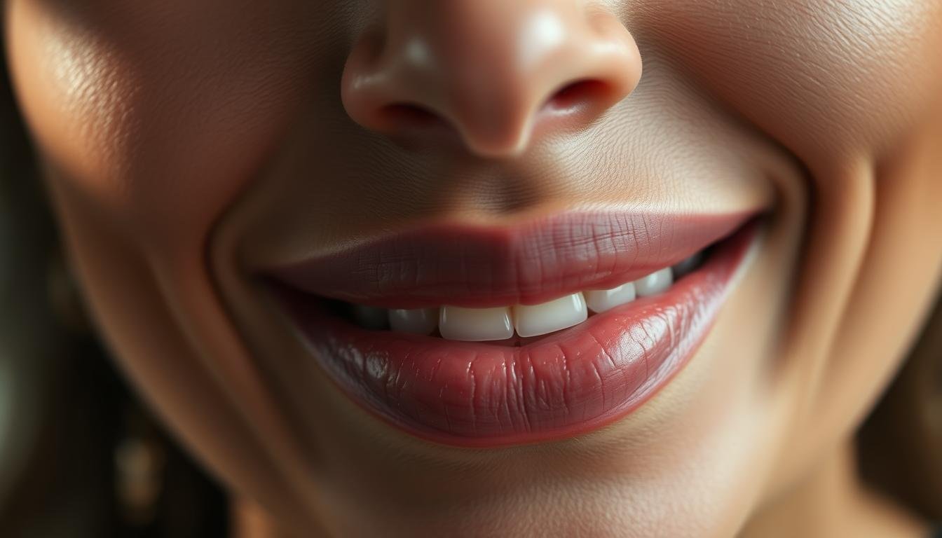 A close-up view of luscious, plump lips with a well-defined philtrum, revealing a set of perfectly aligned, pearly white teeth. The lighting is soft and flattering, casting gentle shadows that accentuate the natural contours of the face. The expression is one of subtle, serene contentment, conveying a sense of emotional and financial abundance. The background is blurred, keeping the focus solely on the expressive features that are central to the study of physiognomy. A close-up view of luscious, plump lips with a well-defined philtrum, revealing a set of perfectly aligned, pearly white teeth. The lighting is soft and flattering, casting gentle shadows that accentuate the natural contours of the face. The expression is one of subtle, serene contentment, conveying a sense of emotional and financial abundance. The background is blurred, keeping the focus solely on the expressive features that are central to the study of physiognomy.