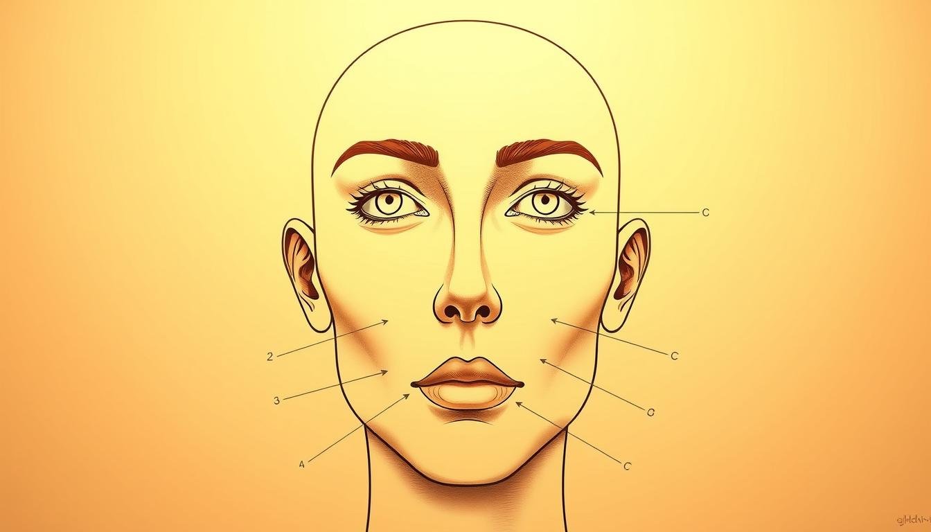 A detailed observational diagram showcasing the key facial features for physiognomy study. Warm lighting illuminates a serene, minimalist composition. The high-resolution image captures the forehead, eyebrows, eyes, nose, mouth, and ears in crisp detail, allowing close examination of their shapes, proportions, and subtle nuances. The neutral, contemplative mood encourages focused analysis of these facial elements and their purported connections to personality and life trajectory. A clean, artistic rendering suitable for an educational article on the fundamentals of physiognomy. A detailed observational diagram showcasing the key facial features for physiognomy study. Warm lighting illuminates a serene, minimalist composition. The high-resolution image captures the forehead, eyebrows, eyes, nose, mouth, and ears in crisp detail, allowing close examination of their shapes, proportions, and subtle nuances. The neutral, contemplative mood encourages focused analysis of these facial elements and their purported connections to personality and life trajectory. A clean, artistic rendering suitable for an educational article on the fundamentals of physiognomy.