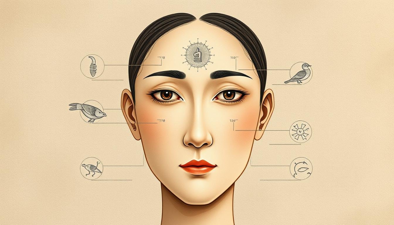 A finely detailed illustration depicting the five major sensory organs and their corresponding functions in traditional Chinese physiognomy. A serene, harmonious composition set against a subtly textured backdrop, utilizing muted earth tones and soft, indirect lighting to convey a sense of contemplative study. The eyes, nose, ears, mouth, and brow are rendered with meticulous precision, each element symbolizing an aspect of the face's divination. The overall mood is one of scholarly insight and timeless wisdom, inviting the viewer to ponder the profound interconnections between physical features and inner qualities.