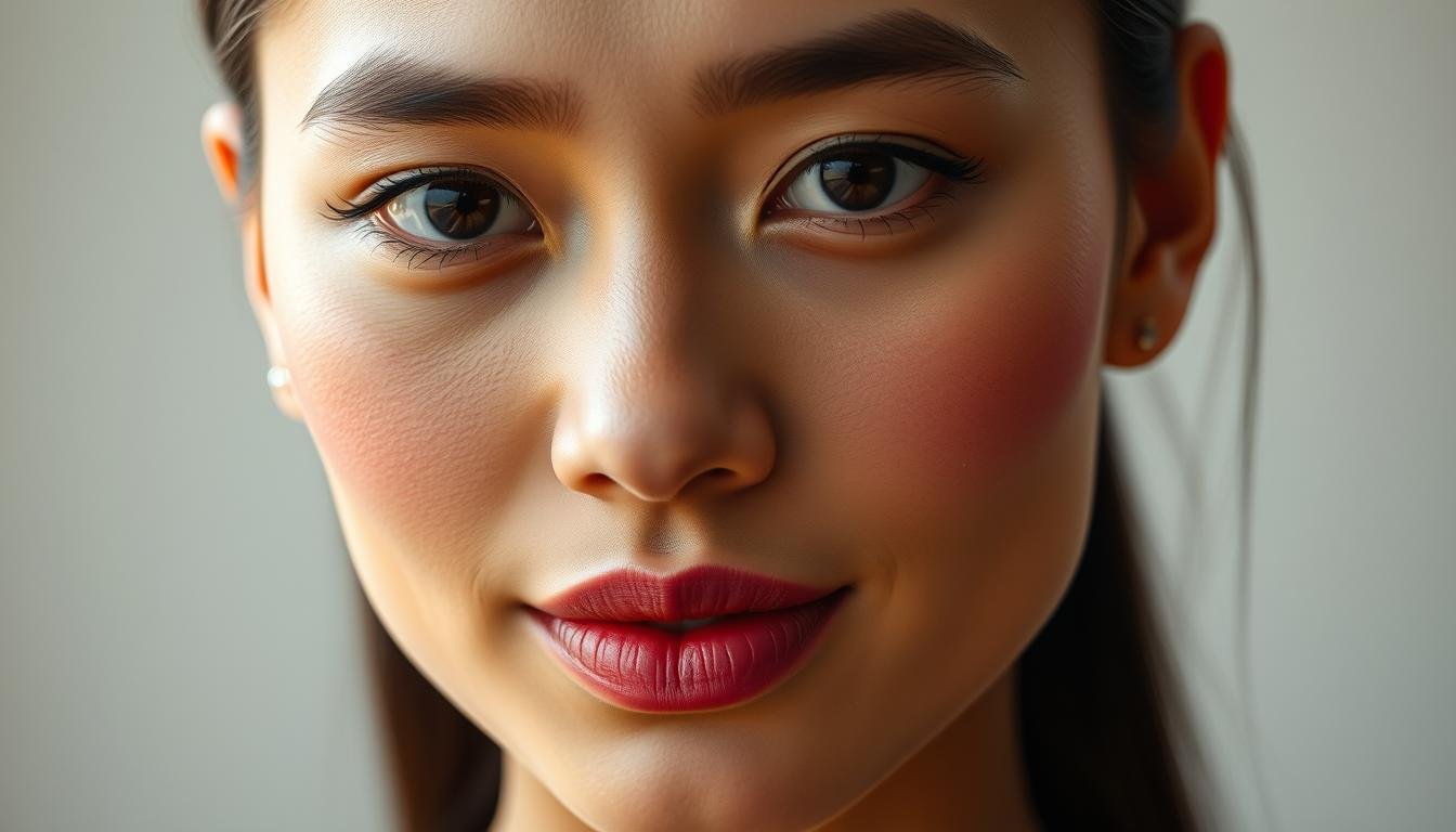 A high-contrast portrait of a person with an exceptionally well-defined and symmetrical facial structure, perfectly proportioned features, and an air of effortless elegance. Illuminated by soft, diffused natural light, the subject's skin has a healthy, youthful glow, and their eyes sparkle with an inner radiance. The composition is tightly framed, emphasizing the harmonious balance and harmony of the subject's facial elements - high cheekbones, full lips, and a defined jawline. The overall impression is one of refined beauty, prosperity, and a sense of inherent good fortune.