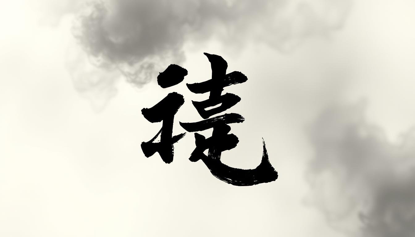 A serene, intricate calligraphic rendering of the Chinese character "入" (meaning "to enter" or "to go into") floating against a soft, hazy backdrop. The brushstrokes are bold yet elegant, conveying a sense of grace and fluidity. The character is rendered in a rich, inky black that stands out with a subtle luminescence, as if illuminated from within. The composition is balanced and centered, drawing the viewer's eye to the heart of the symbol. The overall atmosphere is one of contemplation and tranquility, evoking the mystical nature of the subject matter.