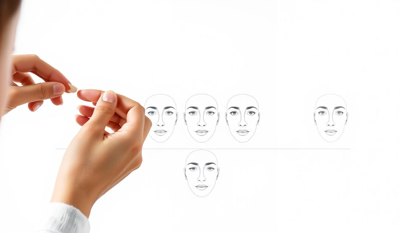A step-by-step observation process unfolds on a minimalist, white background. In the foreground, hands carefully inspect and analyze a delicate, enigmatic facial feature. The middle ground showcases a sequence of annotated facial diagrams, guiding the viewer through the nuanced art of physiognomy. In the background, a soft, warm light emanates, creating a contemplative, scholarly atmosphere. The overall composition conveys a sense of systematic, analytical exploration - an immersive journey into the intricate study of facial features and their profound meanings.
