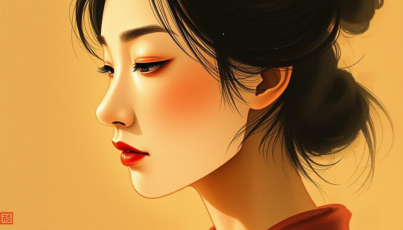 A tranquil yet vibrant scene of a traditional Chinese ink painting depicting a woman's face in profile, with a focus on the delicate skin and the emergence of a new mole. The image is bathed in warm, diffused lighting, creating a sense of serenity and introspection. The background features a muted gradient of earthy tones, allowing the subject to take center stage. The woman's features are rendered with meticulous detail, capturing the subtlety of her expression and the luminous quality of her complexion. The composition is balanced and harmonious, inviting the viewer to contemplate the deeper meaning behind the mole's presence and its connection to the individual's fate and personal journey. A tranquil yet vibrant scene of a traditional Chinese ink painting depicting a woman's face in profile, with a focus on the delicate skin and the emergence of a new mole. The image is bathed in warm, diffused lighting, creating a sense of serenity and introspection. The background features a muted gradient of earthy tones, allowing the subject to take center stage. The woman's features are rendered with meticulous detail, capturing the subtlety of her expression and the luminous quality of her complexion. The composition is balanced and harmonious, inviting the viewer to contemplate the deeper meaning behind the mole's presence and its connection to the individual's fate and personal journey.