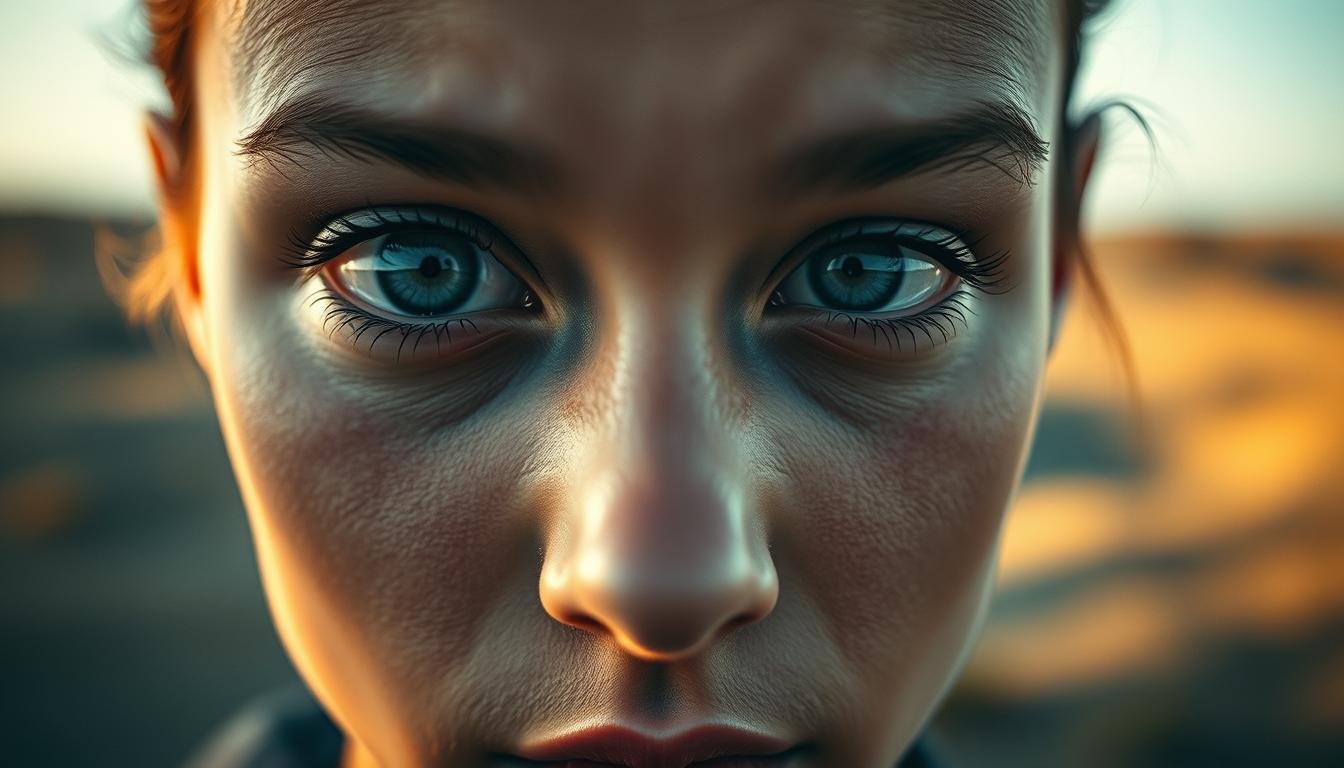 A captivating portrait of asymmetrical eyes, one large and expressive, the other smaller and contemplative. The subject's face is illuminated by soft, warm lighting, casting gentle shadows that accentuate the contrast between the two eyes. The background is a serene, blurred landscape, allowing the viewer to focus on the intricate details of the facial features. The composition is balanced, with the eyes occupying the central focus, hinting at the subject's complex personality and the insights it may hold. The overall mood is one of introspection and subtle mystery, inviting the viewer to explore the depths of the subject's character. A captivating portrait of asymmetrical eyes, one large and expressive, the other smaller and contemplative. The subject's face is illuminated by soft, warm lighting, casting gentle shadows that accentuate the contrast between the two eyes. The background is a serene, blurred landscape, allowing the viewer to focus on the intricate details of the facial features. The composition is balanced, with the eyes occupying the central focus, hinting at the subject's complex personality and the insights it may hold. The overall mood is one of introspection and subtle mystery, inviting the viewer to explore the depths of the subject's character.