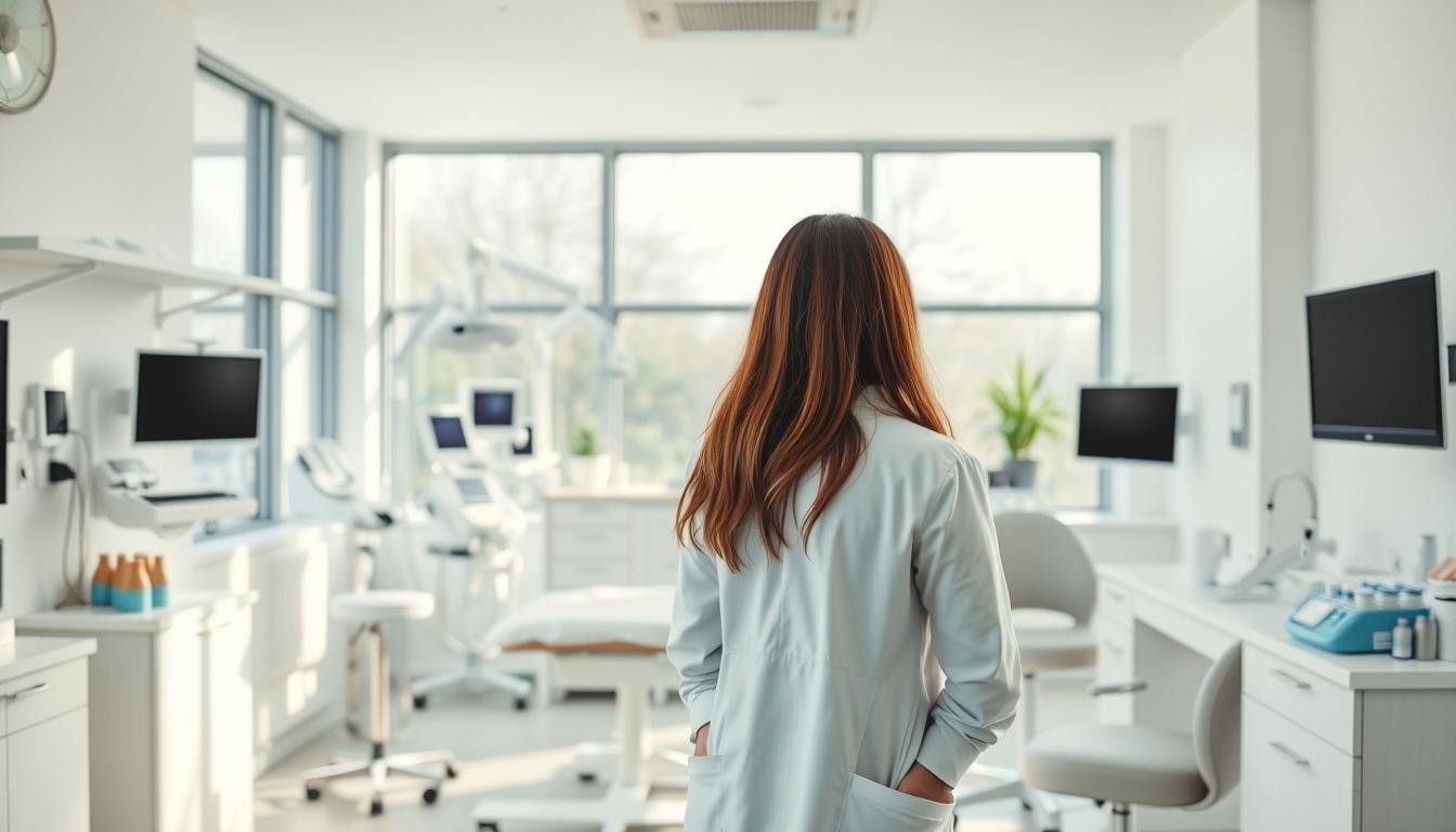 A clean, well-lit medical facility with a modern, minimalist aesthetic. In the foreground, a physician in a white coat stands consulting a patient, their expressions conveying a sense of care and professionalism. The middle ground features various medical equipment and supplies, meticulously arranged to suggest a clinical yet calming atmosphere. The background showcases large windows, allowing natural light to flood the space and creating a serene, airy ambiance. The overall scene exudes a sense of trust, expertise, and attention to detail, reflecting the careful considerations and guidance one would expect when undergoing aesthetic medical procedures. A clean, well-lit medical facility with a modern, minimalist aesthetic. In the foreground, a physician in a white coat stands consulting a patient, their expressions conveying a sense of care and professionalism. The middle ground features various medical equipment and supplies, meticulously arranged to suggest a clinical yet calming atmosphere. The background showcases large windows, allowing natural light to flood the space and creating a serene, airy ambiance. The overall scene exudes a sense of trust, expertise, and attention to detail, reflecting the careful considerations and guidance one would expect when undergoing aesthetic medical procedures.