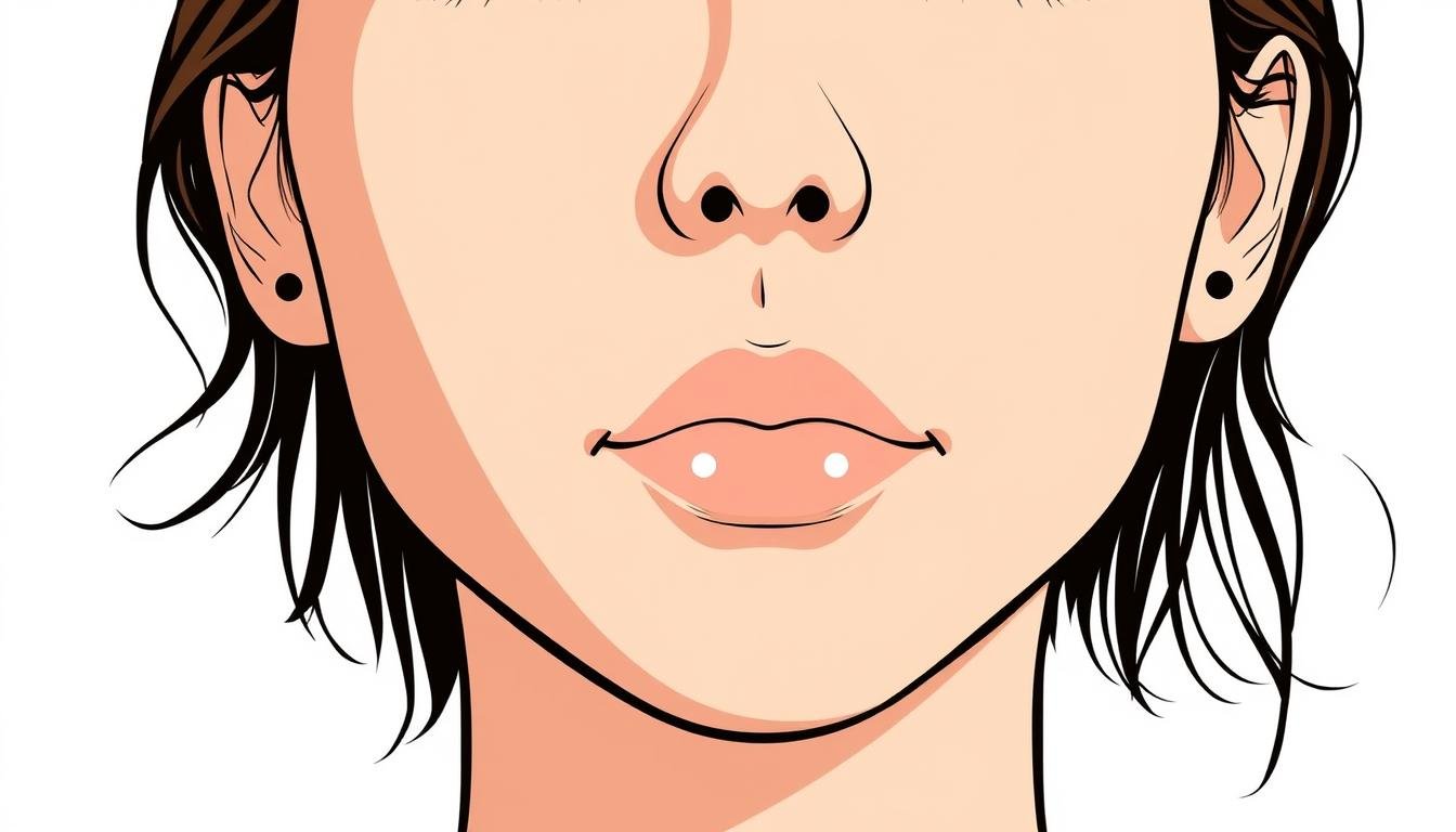 A close-up, detailed illustration of a woman's face, prominently featuring the locations of various moles or beauty marks on her forehead, cheeks, nose, and chin. The image should have a clean, minimalist aesthetic, with a plain white or soft-toned background that allows the facial features and mole positions to be the central focus. The lighting should be soft and even, casting subtle shadows to accentuate the contours of the face. The perspective should be slightly angled, giving a frontal yet three-dimensional view of the subject. The overall mood should be one of thoughtful, introspective contemplation, alluding to the symbolic and divinatory nature of facial moles as described in the article.