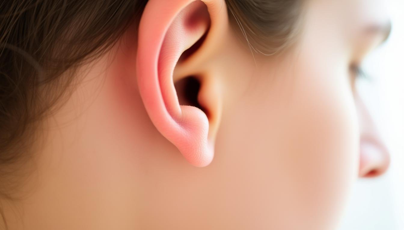 A close-up portrait of a human ear, with a small and delicate structure. The ear is depicted in soft, natural lighting, highlighting its intricate folds and subtle details. The background is slightly blurred, creating a sense of focus on the subject. The image conveys a sense of tranquility and thoughtfulness, inviting the viewer to examine the nuances of this facial feature and its potential insights into one's character and life path.