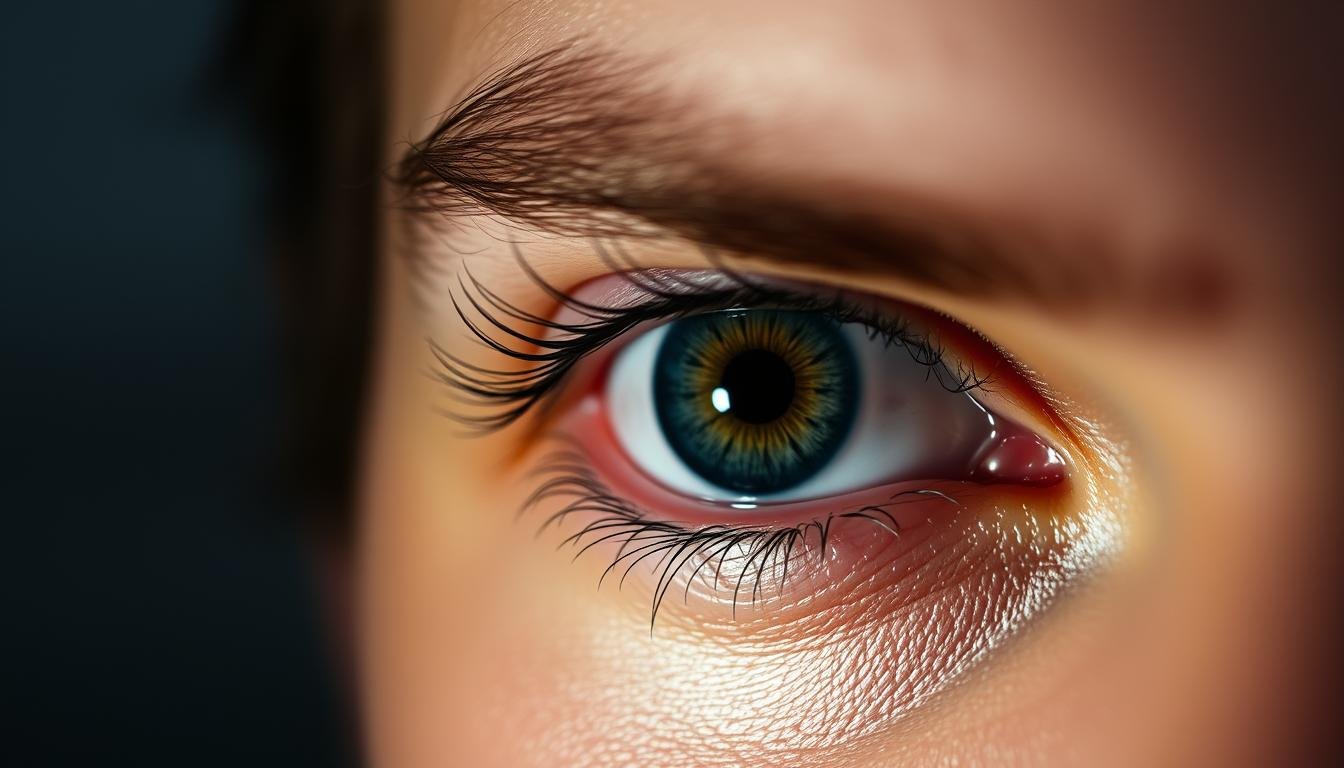 A close-up portrait of a person's eye with a distinctive pattern of black spots on the sclera (white part of the eye). The eye is centered in the frame, with a shallow depth of field that gently blurs the background. The lighting is soft and diffused, creating subtle shadows that accentuate the texture and details of the eye. The overall mood is contemplative and inviting, encouraging the viewer to examine the eye and ponder its meaning. The image should convey a sense of mystery and introspection, hinting at the deeper symbolic significance of the black spots on the sclera.