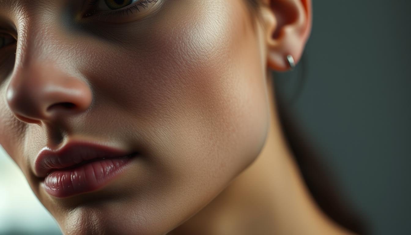 A close-up portrait of a person's facial features, showcasing the prominent cheekbones and defined facial contours. The lighting is soft and flattering, highlighting the subtle shadows and highlights of the bone structure. The image is captured with a shallow depth of field, placing the focus on the central features and creating a sense of depth and dimension. The expression is neutral, allowing the natural shape and proportions of the face to take center stage. The overall mood is one of contemplation and introspection, inviting the viewer to study the intricate details of the subject's physiognomy.
