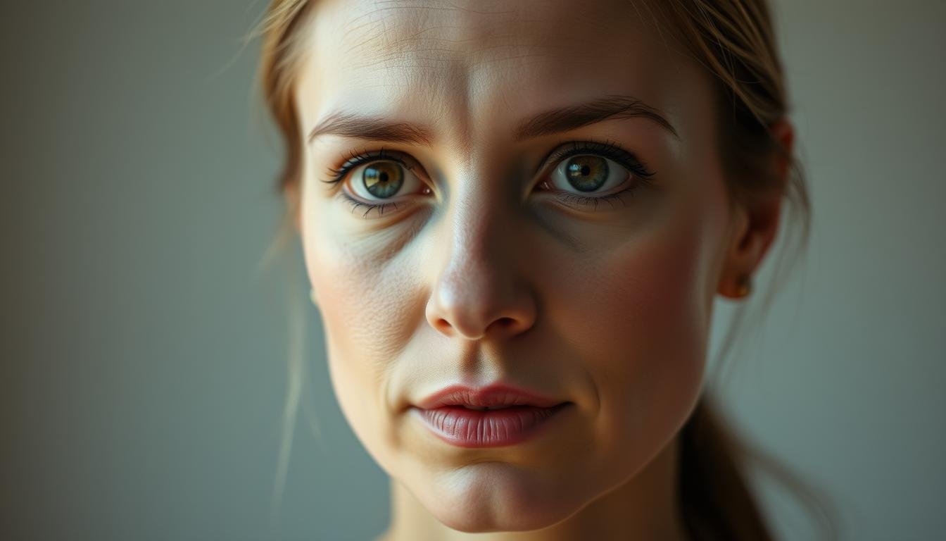 A close-up portrait of a serene, thoughtful woman with a broad, high forehead illuminated by soft, natural lighting. Her expression is contemplative, her gaze steady and introspective, hinting at her innate wisdom and intelligence. The lighting subtly accentuates the contours of her face, creating a sense of depth and dimensionality. The background is blurred, keeping the focus solely on her striking features - the ample, well-proportioned brow that symbolizes her mental acuity and capacity for discernment. The overall mood is one of tranquility and inner reflection, conveying the essence of the "full forehead" as a signifier of a woman's profound insights and spiritual guidance.