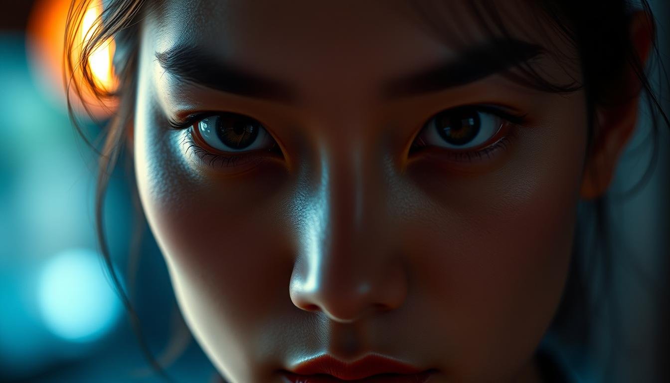 A close-up portrait showcasing the striking contrast between "桃花眼" and "四白眼". The subject's gaze is intense and captivating, with the inviting warmth of the peach blossom eyes balanced by the cooler, more guarded expression of the four-white-eye. Soft, flattering lighting accentuates the facial features, while a shallow depth of field isolates the face against a blurred, ambient background. The overall mood is one of allure and subtle danger, hinting at the hidden complexities and risks of the "花心男人" archetype. A cinematic, dramatic composition that draws the viewer in and leaves a lasting impression.