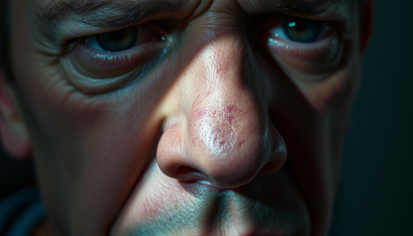 A close-up view of a worried human face with nostrils flared, revealing the delicate membranes within. The skin has a slightly reddened, irritated appearance, hinting at discomfort or distress. The face is lit from an angle, casting dramatic shadows that accentuate the flared nostrils and concerned expression. The background is subtly blurred, keeping the focus on the expressive, almost warning-like features of the nose and its vulnerable, exposed inner structures. The overall mood is one of caution and potential risk, reflecting the subject matter of the article section. A close-up view of a worried human face with nostrils flared, revealing the delicate membranes within. The skin has a slightly reddened, irritated appearance, hinting at discomfort or distress. The face is lit from an angle, casting dramatic shadows that accentuate the flared nostrils and concerned expression. The background is subtly blurred, keeping the focus on the expressive, almost warning-like features of the nose and its vulnerable, exposed inner structures. The overall mood is one of caution and potential risk, reflecting the subject matter of the article section.