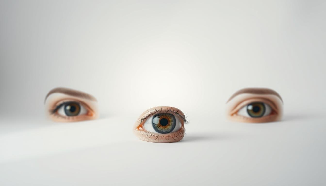 A comparative analysis of diverse eye shapes against a softly lit, serene backdrop. In the foreground, a central focus on a pronounced bulging eye, its contours and unique features highlighted. Flanking it, other eye archetypes - almond-shaped, deep-set, hooded - displayed in delicate detail, allowing for subtle visual contrasts. The middle ground showcases a minimalist, harmonious arrangement, guiding the viewer's attention. Lighting casts a gentle, contemplative mood, emphasizing the intricate textures and nuances of each eye type. An understated, balanced composition that invites close examination of the distinct eye geometries and their potential physiognomic significance. A comparative analysis of diverse eye shapes against a softly lit, serene backdrop. In the foreground, a central focus on a pronounced bulging eye, its contours and unique features highlighted. Flanking it, other eye archetypes - almond-shaped, deep-set, hooded - displayed in delicate detail, allowing for subtle visual contrasts. The middle ground showcases a minimalist, harmonious arrangement, guiding the viewer's attention. Lighting casts a gentle, contemplative mood, emphasizing the intricate textures and nuances of each eye type. An understated, balanced composition that invites close examination of the distinct eye geometries and their potential physiognomic significance.