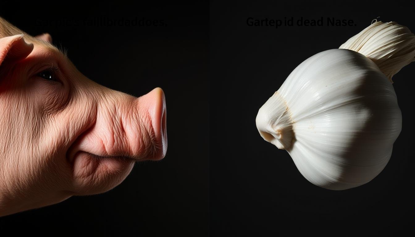 A comparison of a "pig's gallbladder nose" and a "garlic head nose" in a high-contrast, dramatic lighting setup. The pig's gallbladder nose is depicted as bulbous and ruddy, conveying a sense of wealth and prosperity, while the garlic head nose appears sharp and angular, suggesting an entrepreneurial spirit and potential for success. Both noses are shown in profile, capturing their distinct shapes and characteristics in vivid detail. The background is muted, allowing the noses to take center stage and emphasize the contrasting physiognomic interpretations. The overall mood is one of keen observation and analysis, befitting the subject matter of the article.