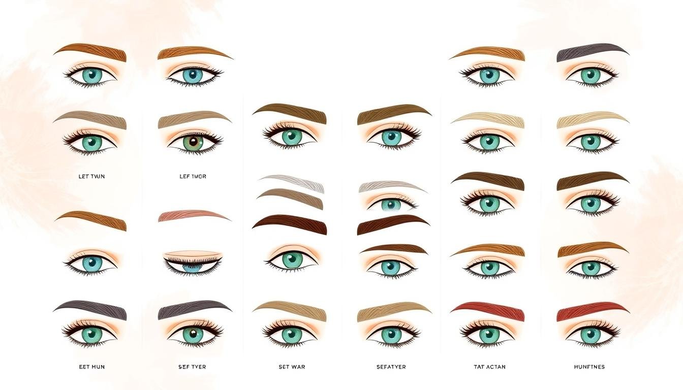 A detailed analysis of common eyebrow shapes and their corresponding personality traits. A beautifully illustrated grid showcasing a variety of eyebrow archetypes against a soft, pastel-toned backdrop. Each eyebrow profile is rendered in a delicate, expressive style, capturing the nuances of brow shape, thickness, and angle. The foreground features a central focus on a quartet of representative brow types, with the middle ground revealing additional variations radiating outward. The background subtly hints at the principles of physiognomy, with ethereal wispy brushstrokes evoking the mystical nature of this ancient art of facial analysis. The overall mood is one of thoughtful introspection, encouraging the viewer to ponder the deeper meaning behind this fascinating study of eyebrow-based personality insights. A detailed analysis of common eyebrow shapes and their corresponding personality traits. A beautifully illustrated grid showcasing a variety of eyebrow archetypes against a soft, pastel-toned backdrop. Each eyebrow profile is rendered in a delicate, expressive style, capturing the nuances of brow shape, thickness, and angle. The foreground features a central focus on a quartet of representative brow types, with the middle ground revealing additional variations radiating outward. The background subtly hints at the principles of physiognomy, with ethereal wispy brushstrokes evoking the mystical nature of this ancient art of facial analysis. The overall mood is one of thoughtful introspection, encouraging the viewer to ponder the deeper meaning behind this fascinating study of eyebrow-based personality insights.
