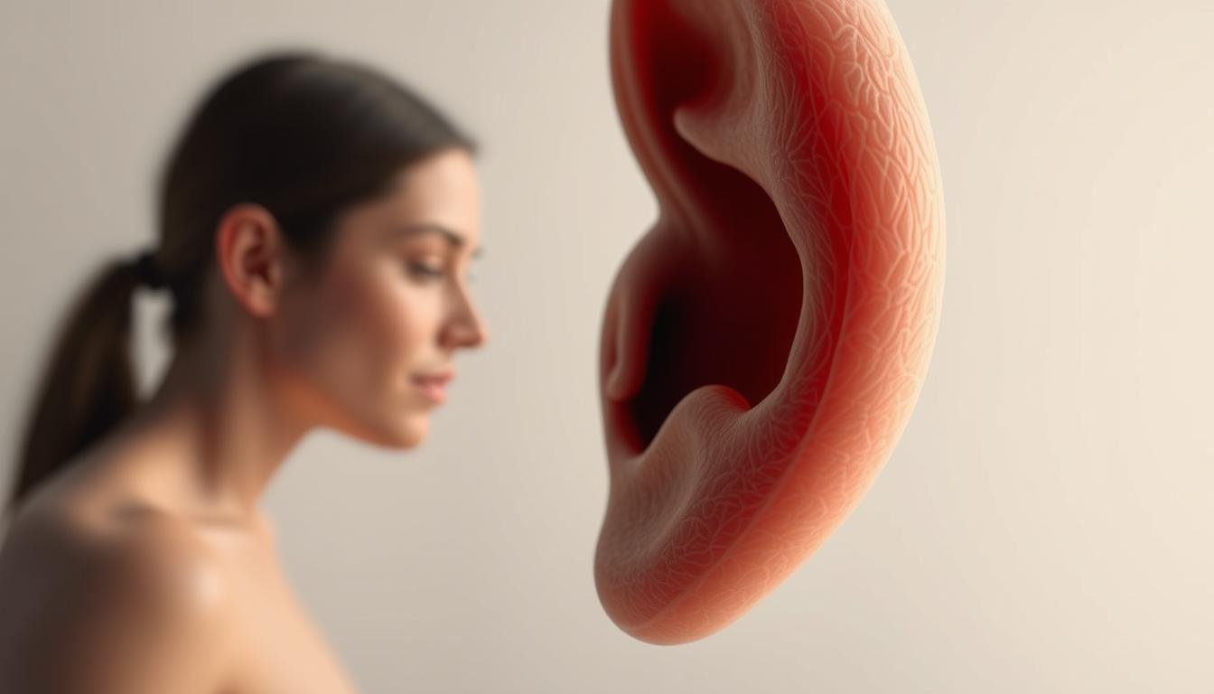 A detailed analysis of the human ear, showcasing its varying softness, hardness, height, and depth. In the foreground, a close-up view of an ear, meticulously rendered with intricate textures and subtle shades, highlighting the nuances of its physical characteristics. The middle ground features a side profile of a face, emphasizing the ear's placement and prominence. The background is a serene, minimalist setting, allowing the subject to take center stage. Soft, diffused lighting casts gentle shadows, accentuating the dimensional qualities of the ear. The overall composition conveys a sense of thoughtful contemplation, inviting the viewer to explore the insights that can be gleaned from the ear's unique features.