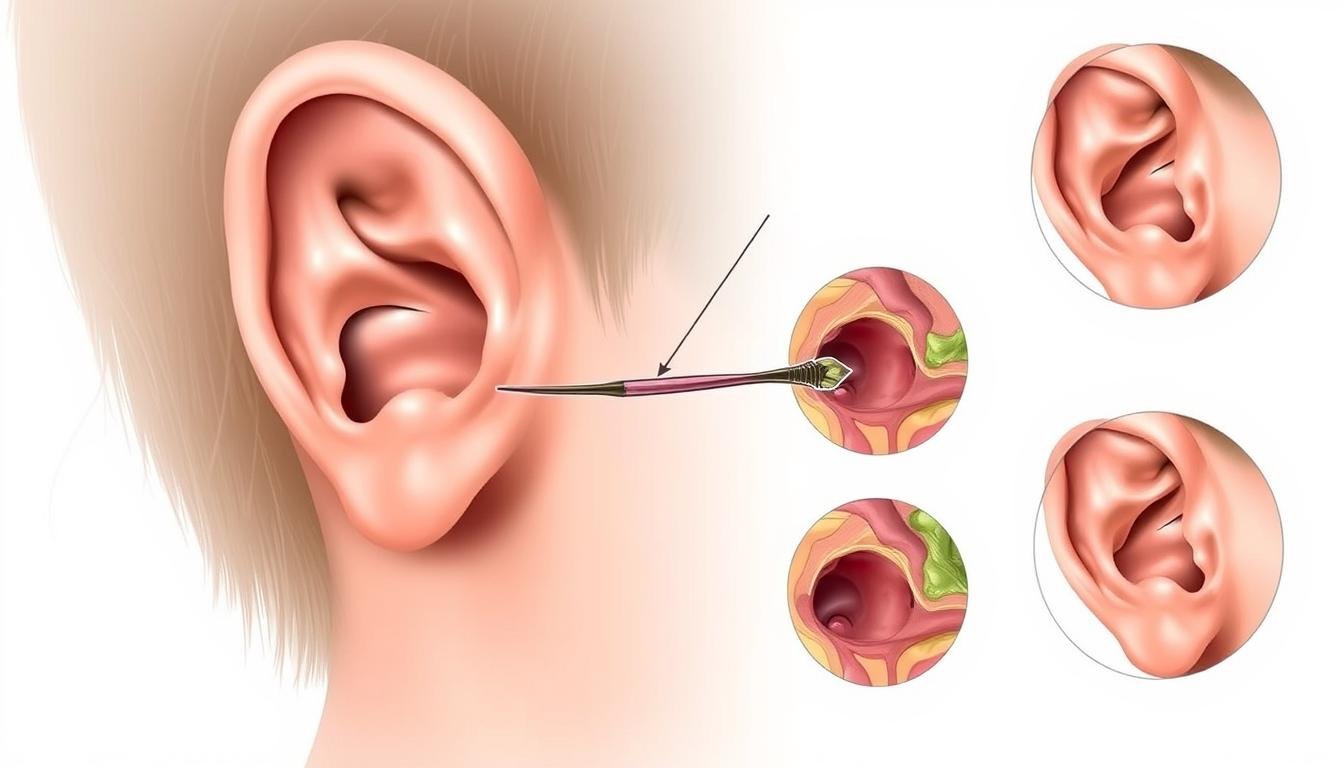 A detailed anatomical illustration of a human ear, focusing on the congenital preauricular sinus. Rendered in a clean, realistic medical style with precise details. The image should clearly showcase the structure, location, and characteristics of the preauricular sinus, highlighting its medical significance. Employ a neutral, clinical color palette with soft lighting to convey an objective, educational tone. Capture the sinus in multiple angles, including cross-sectional views, to provide a comprehensive visual understanding. The background should be a simple, uncluttered medical environment, allowing the ear anatomy to be the central focus. A detailed anatomical illustration of a human ear, focusing on the congenital preauricular sinus. Rendered in a clean, realistic medical style with precise details. The image should clearly showcase the structure, location, and characteristics of the preauricular sinus, highlighting its medical significance. Employ a neutral, clinical color palette with soft lighting to convey an objective, educational tone. Capture the sinus in multiple angles, including cross-sectional views, to provide a comprehensive visual understanding. The background should be a simple, uncluttered medical environment, allowing the ear anatomy to be the central focus.