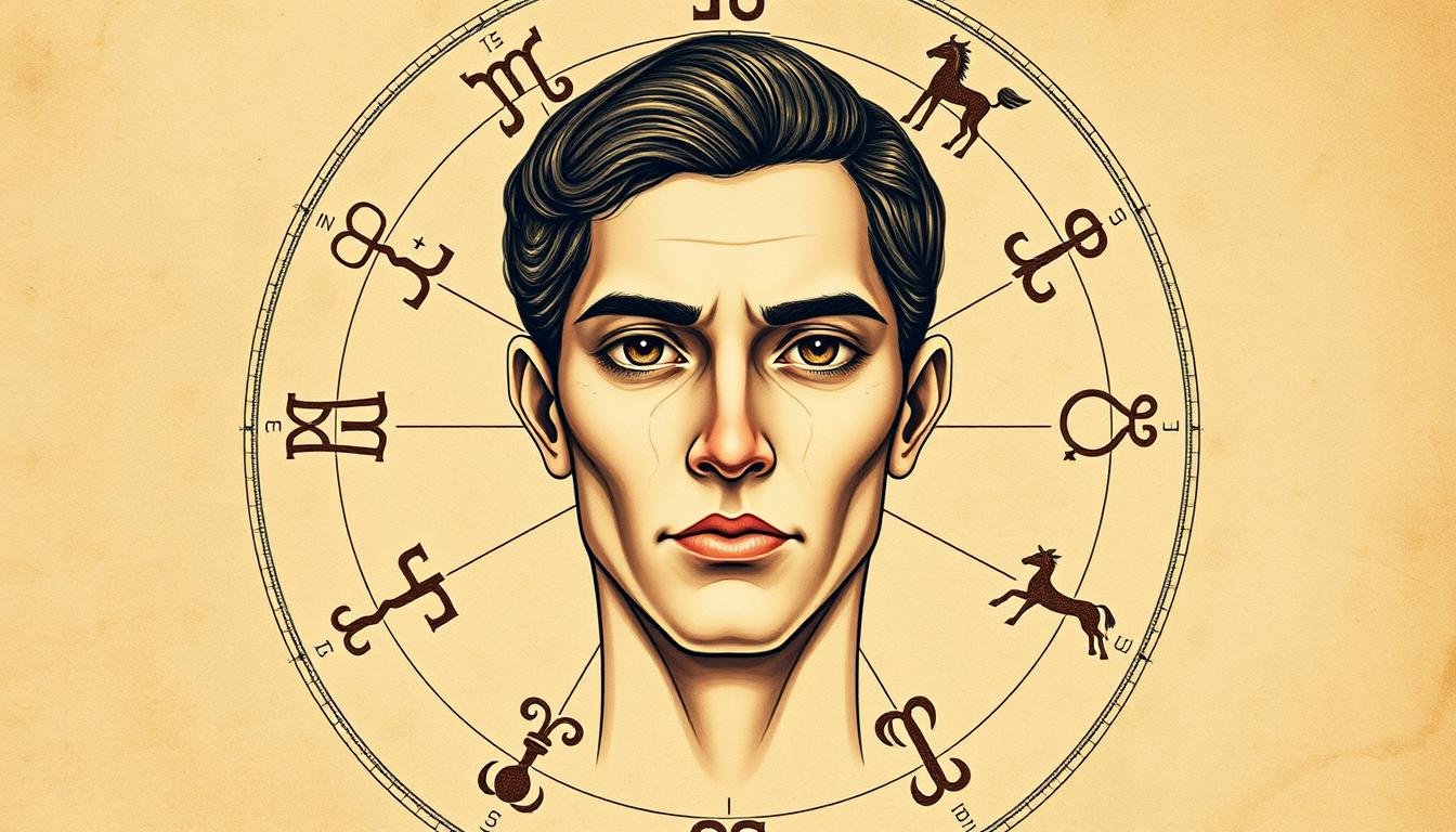 A detailed and intricate illustration depicting the analysis of facial features and the twelve astrological houses. The central focus is a meticulously rendered human face, with each major facial element - eyes, nose, mouth, and ears - highlighted and annotated with their corresponding astrological associations. Surrounding the face are the twelve zodiac symbols, elegantly arranged in a circular formation to represent the twelve houses of the horoscope. The overall composition is balanced and harmonious, with a warm, earthy color palette and a sense of depth and dimension created through the use of subtle shading and lighting. The image conveys a sense of traditional wisdom and esoteric knowledge, perfect for illustrating the section on "Traditional Data Analysis: Detailed Explanation of Facial Features and the Twelve Astrological Houses". A detailed and intricate illustration depicting the analysis of facial features and the twelve astrological houses. The central focus is a meticulously rendered human face, with each major facial element - eyes, nose, mouth, and ears - highlighted and annotated with their corresponding astrological associations. Surrounding the face are the twelve zodiac symbols, elegantly arranged in a circular formation to represent the twelve houses of the horoscope. The overall composition is balanced and harmonious, with a warm, earthy color palette and a sense of depth and dimension created through the use of subtle shading and lighting. The image conveys a sense of traditional wisdom and esoteric knowledge, perfect for illustrating the section on "Traditional Data Analysis: Detailed Explanation of Facial Features and the Twelve Astrological Houses".