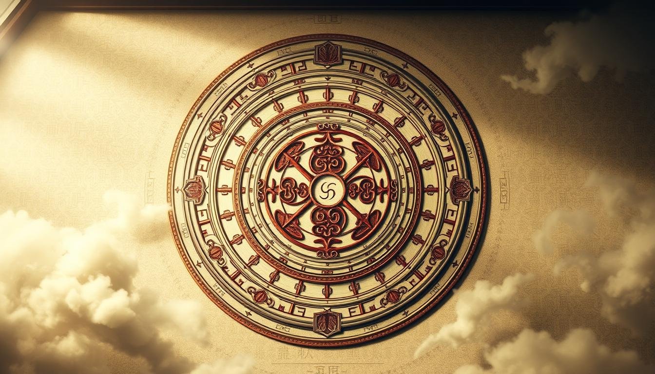 A detailed astrological diagram depicting the intricate interaction between the Shang and Shou Guan symbols, rendered in a elegant, classical Chinese style. The composition features a central mandala-like arrangement of the two opposing forces, surrounded by swirling celestial patterns and symbolic iconography. The lighting is soft and mystical, casting an ethereal glow over the scene. The overall mood is one of esoteric wisdom and deep contemplation, inviting the viewer to ponder the hidden meanings behind these powerful astrological concepts.