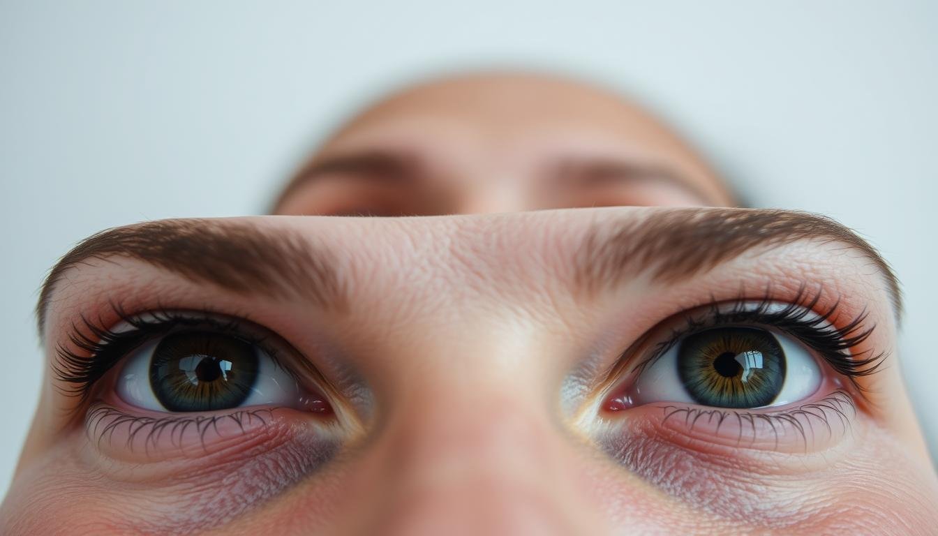 A detailed close-up of four distinct eye types, illustrating the "Four Warning Signs in the Eyes" section of a deeper analysis of female physiognomy. The foreground features a quartet of eyes in high contrast, with crisp details revealing the intricate patterns of the irises, sclera, and lashes. The middle ground is softly blurred, creating a sense of focus on the primary subject. The background is a neutral, minimalist environment, allowing the eyes to take center stage and convey the intended message without distractions. Soft, directional lighting accentuates the forms and textures, creating an air of contemplation and insight.