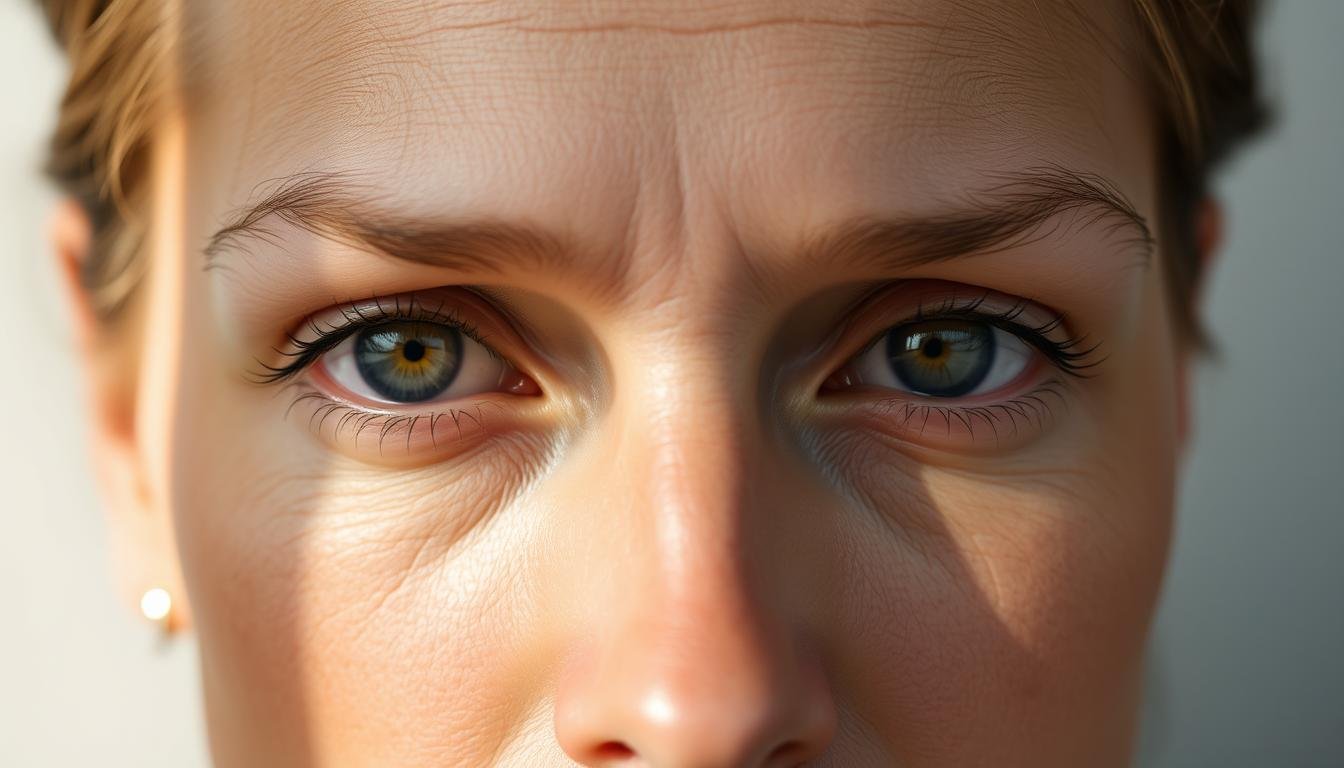 A detailed, close-up portrait of a human face in natural lighting, showcasing the intricate positioning and proportions of the eyes in relation to the overall facial features. The eyes are the central focus, with a serene, contemplative expression. The skin tones are realistic and subtly textured, and the lighting casts soft shadows that accentuate the facial contours. The image has a sense of balance and symmetry, conveying the principles of facial reading and physiognomy. The background is a simple, neutral setting that allows the face to be the sole point of attention. A detailed, close-up portrait of a human face in natural lighting, showcasing the intricate positioning and proportions of the eyes in relation to the overall facial features. The eyes are the central focus, with a serene, contemplative expression. The skin tones are realistic and subtly textured, and the lighting casts soft shadows that accentuate the facial contours. The image has a sense of balance and symmetry, conveying the principles of facial reading and physiognomy. The background is a simple, neutral setting that allows the face to be the sole point of attention.