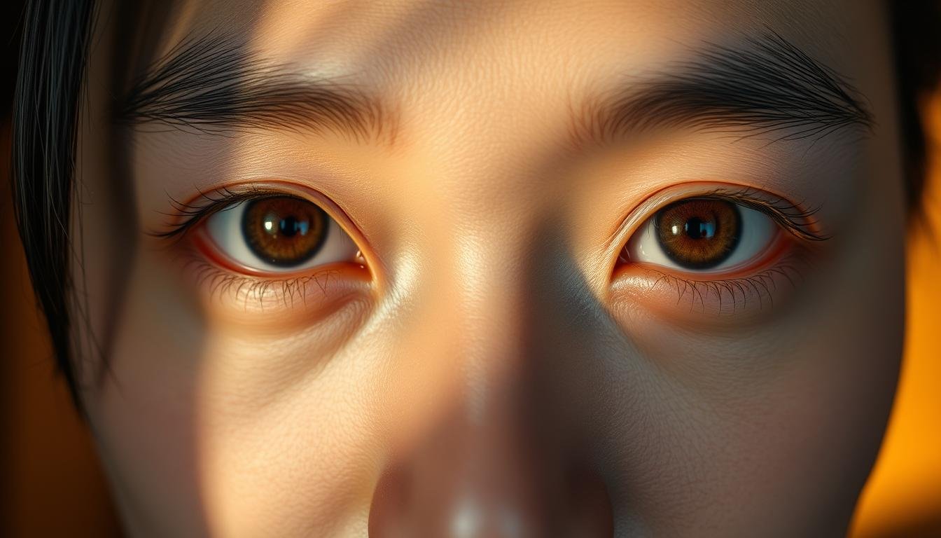A detailed close-up portrait of a pair of expressive Asian eyes, capturing the nuances of the eye shape, size, and positioning that reveal deep insights into the subject's personality and character. The eyes are rendered in high definition, with precise attention to the delicate details of the iris, pupil, and surrounding features. Soft, warm lighting illuminates the face from an angle, creating subtle shadows and highlights that accentuate the distinctive facial features. The background is subtly blurred, keeping the focus squarely on the captivating gaze of the subject. The overall mood is one of introspection and self-discovery, inviting the viewer to explore the profound meanings hidden within this insightful face-reading analysis. A detailed close-up portrait of a pair of expressive Asian eyes, capturing the nuances of the eye shape, size, and positioning that reveal deep insights into the subject's personality and character. The eyes are rendered in high definition, with precise attention to the delicate details of the iris, pupil, and surrounding features. Soft, warm lighting illuminates the face from an angle, creating subtle shadows and highlights that accentuate the distinctive facial features. The background is subtly blurred, keeping the focus squarely on the captivating gaze of the subject. The overall mood is one of introspection and self-discovery, inviting the viewer to explore the profound meanings hidden within this insightful face-reading analysis.