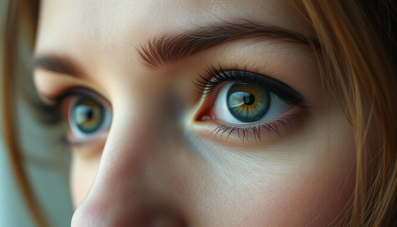 A detailed close-up portrait of a woman's eyes, capturing the intricate patterns and subtle nuances that reveal insights into her personality and destiny. The eyes are large, expressive, and captivating, drawing the viewer in. Soft, diffused lighting illuminates the delicate features, emphasizing the depth and intensity of her gaze. The background is blurred, creating a sense of focus and depth, allowing the eyes to be the central point of interest. The image conveys a sense of thoughtfulness, wisdom, and a connection between the inner and outer self, reflecting the theme of "Eyesight and Personality Analysis."