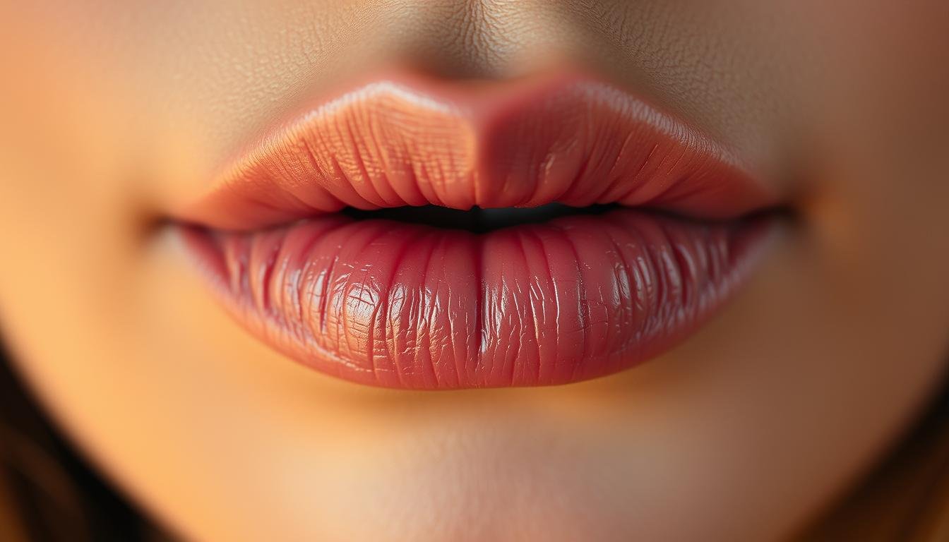 A detailed close-up view of the lips, showcasing the unique shape and texture of the lip peaks. The lips are full, soft, and sensual, with a subtle pinkish-red hue. The lighting is warm and diffused, creating a natural, intimate atmosphere. The focus is sharp on the lip peaks, revealing their distinct contours and the intricate folds and creases that form their unique "signal" shape. The background is slightly blurred, emphasizing the prominence of the lips. The overall mood is one of quiet contemplation, inviting the viewer to study the subtle nuances of this expressive facial feature. A detailed close-up view of the lips, showcasing the unique shape and texture of the lip peaks. The lips are full, soft, and sensual, with a subtle pinkish-red hue. The lighting is warm and diffused, creating a natural, intimate atmosphere. The focus is sharp on the lip peaks, revealing their distinct contours and the intricate folds and creases that form their unique "signal" shape. The background is slightly blurred, emphasizing the prominence of the lips. The overall mood is one of quiet contemplation, inviting the viewer to study the subtle nuances of this expressive facial feature.