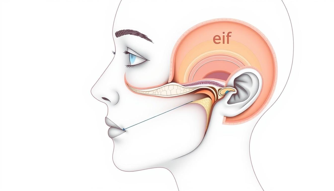 A detailed, cross-sectional illustration depicting the underlying causes of sunken temples, showcasing the anatomical layers and structures involved. The image should feature a minimalist, scientific style with clean lines and a muted color palette, emphasizing the diagnostic nature of the subject matter. Subtle lighting and shadowing should enhance the depth and volume of the facial features, allowing the viewer to clearly understand the physiological mechanisms contributing to this facial characteristic. The overall composition should strike a balance between technical accuracy and aesthetic appeal, conveying a sense of clinical objectivity while remaining visually engaging.