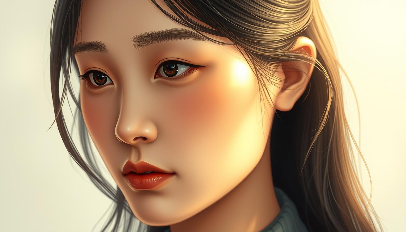 A detailed facial analysis illustration featuring a close-up view of a serene, thoughtful-looking Asian woman with prominent cheekbones and a luminous complexion. The lighting is soft and diffused, creating a warm, introspective mood. The background is subtly blurred, allowing the subject's face to be the focal point. The image captures the essence of "蘋果肌面相" - the analysis of facial features and their relationship to fortune and destiny, as described in the traditional Chinese art of physiognomy. The overall composition and rendering convey a sense of wisdom, harmony, and the profound insights that can be gleaned from the study of the human face. A detailed facial analysis illustration featuring a close-up view of a serene, thoughtful-looking Asian woman with prominent cheekbones and a luminous complexion. The lighting is soft and diffused, creating a warm, introspective mood. The background is subtly blurred, allowing the subject's face to be the focal point. The image captures the essence of "蘋果肌面相" - the analysis of facial features and their relationship to fortune and destiny, as described in the traditional Chinese art of physiognomy. The overall composition and rendering convey a sense of wisdom, harmony, and the profound insights that can be gleaned from the study of the human face.