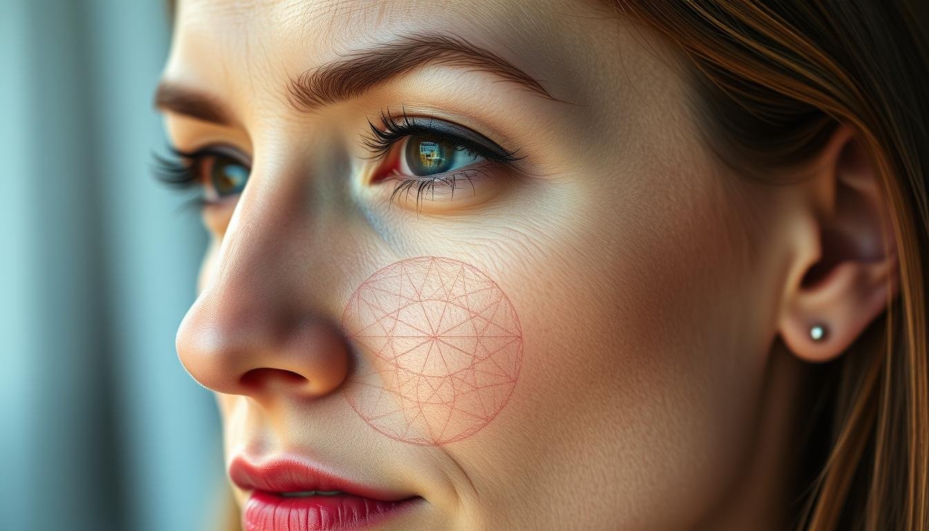 A detailed facial analysis of a woman's forehead and jaw, revealing insights into her career prospects and financial destiny. The image captures a close-up, high-resolution view, lit by soft, diffuse natural lighting to accentuate the delicate features and contours. The expression is contemplative, with a slight hint of furrowed brows, hinting at the profound nature of the subject matter. The background is blurred, keeping the focus firmly on the intricate details of the facial structure and its interpretations. The overall mood is one of thoughtful introspection, inviting the viewer to explore the profound connections between one's physiognomy and their life trajectory.