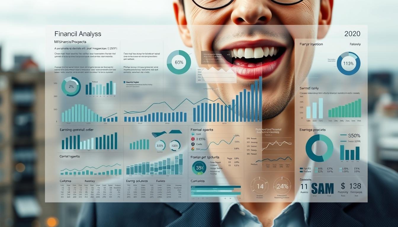 A detailed financial analysis chart depicting the career and financial prospects of an individual with exposed gums. The chart occupies the central focus, rendered in a clean, minimalist style with a muted color palette of grays, blues, and greens. The background features a subtle, blurred cityscape, conveying a sense of urban sophistication. Carefully positioned data visualizations, graphs, and infographics provide insights into the subject's earning potential, investment opportunities, and overall financial well-being. The overall composition strikes a balance between analytical precision and artistic elegance, reflecting the seriousness and importance of the topic.