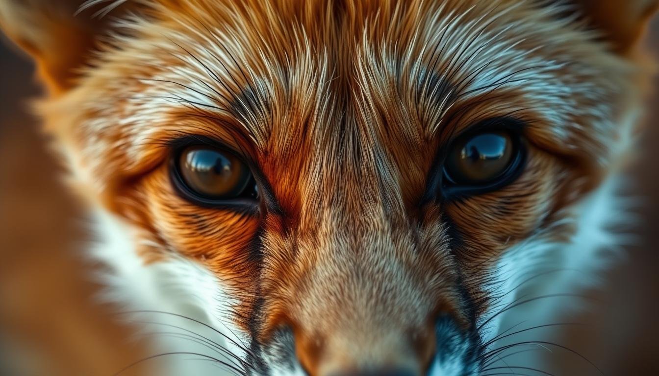A detailed, high-resolution close-up portrait of a female fox's expressive eyes, captured in natural light with a shallow depth of field. The eyes are large, bright, and piercing, conveying a sense of intelligence, curiosity, and a hint of mischief. The fur around the eyes is soft and textured, framing the captivating gaze. The image has a warm, earthy color palette, evoking a sense of tranquility and self-reflection. The overall mood is one of introspection and contemplation, inviting the viewer to connect with the subject on a deeper, emotive level. A detailed, high-resolution close-up portrait of a female fox's expressive eyes, captured in natural light with a shallow depth of field. The eyes are large, bright, and piercing, conveying a sense of intelligence, curiosity, and a hint of mischief. The fur around the eyes is soft and textured, framing the captivating gaze. The image has a warm, earthy color palette, evoking a sense of tranquility and self-reflection. The overall mood is one of introspection and contemplation, inviting the viewer to connect with the subject on a deeper, emotive level.