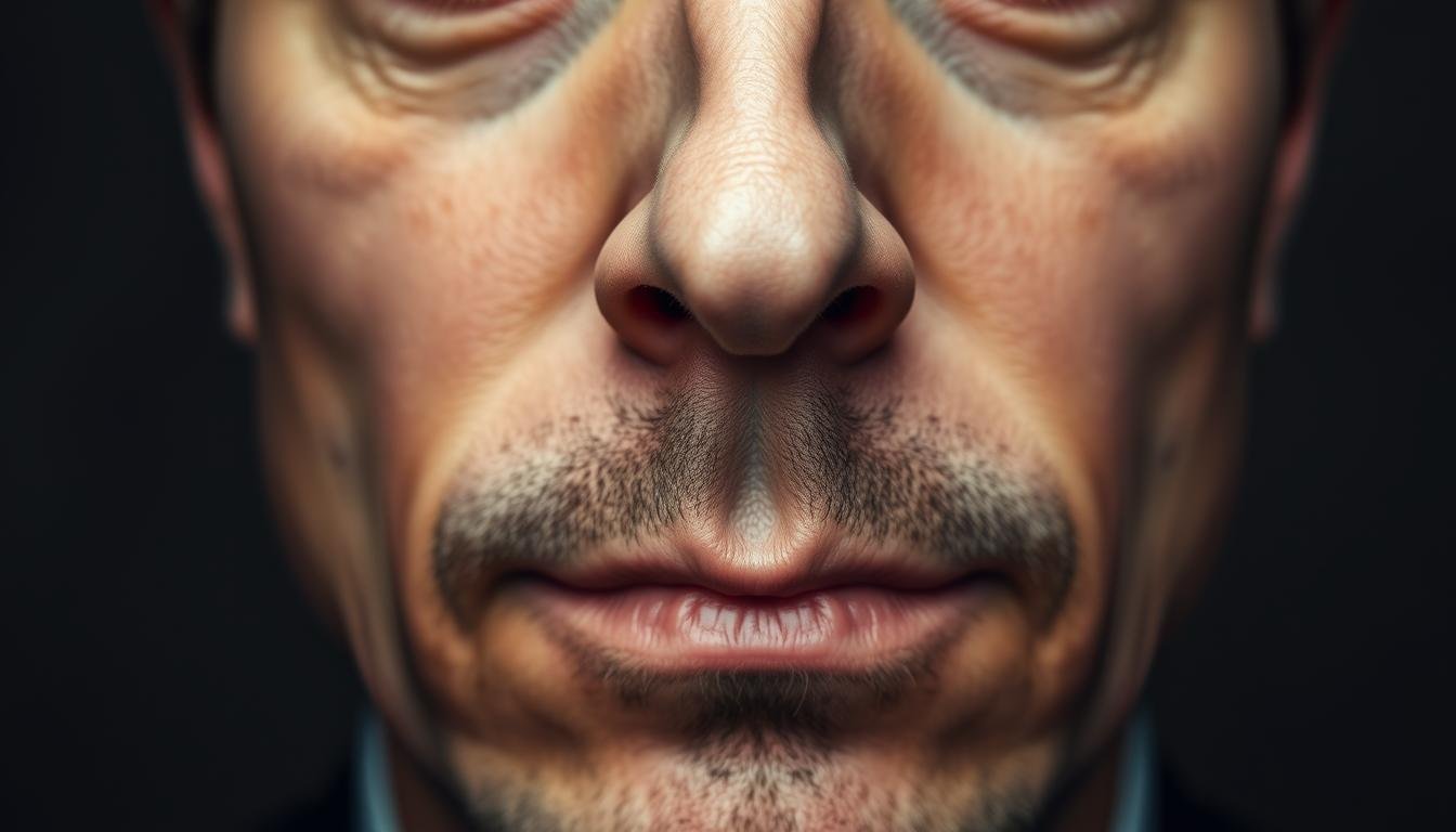 A detailed, high-resolution portrait of a person's nose, prominently featured in the center of the frame. The nose should have a distinct, aquiline shape that suggests a strong connection to wealth and fortune. The lighting should be soft and flattering, casting subtle shadows that accentuate the nose's contours. The background should be muted and out of focus, allowing the nose to be the central focus of the image. The overall mood should be one of quiet contemplation, inviting the viewer to examine the nuances of the subject's facial features and their potential relationship to personal destiny.