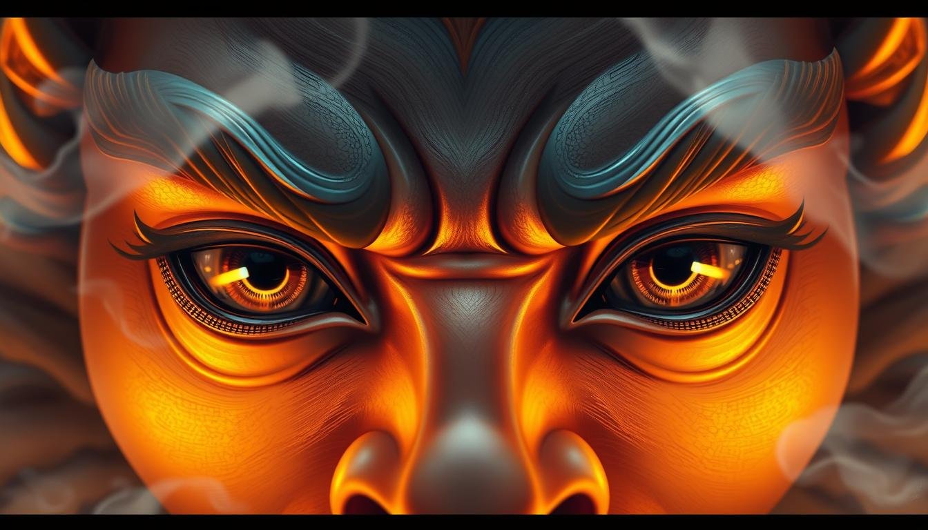 A detailed, high-resolution rendering of the "富貴眼相" (Wealthy and Prosperous Physiognomy) subject. In the foreground, a close-up of a pair of piercing, intense eyes with pronounced brow ridges, reminiscent of a majestic dragon. Surrounding the eyes, delicate facial features evoke an air of nobility and power. In the middle ground, a serene, golden-hued lighting bathes the subject, creating a sense of wealth and abundance. In the background, a swirling, ethereal mist shrouds the scene, adding an air of mystery and mysticism. The overall composition and lighting imbue the image with a sense of wisdom, prosperity, and ancient, esoteric knowledge. A detailed, high-resolution rendering of the "富貴眼相" (Wealthy and Prosperous Physiognomy) subject. In the foreground, a close-up of a pair of piercing, intense eyes with pronounced brow ridges, reminiscent of a majestic dragon. Surrounding the eyes, delicate facial features evoke an air of nobility and power. In the middle ground, a serene, golden-hued lighting bathes the subject, creating a sense of wealth and abundance. In the background, a swirling, ethereal mist shrouds the scene, adding an air of mystery and mysticism. The overall composition and lighting imbue the image with a sense of wisdom, prosperity, and ancient, esoteric knowledge.