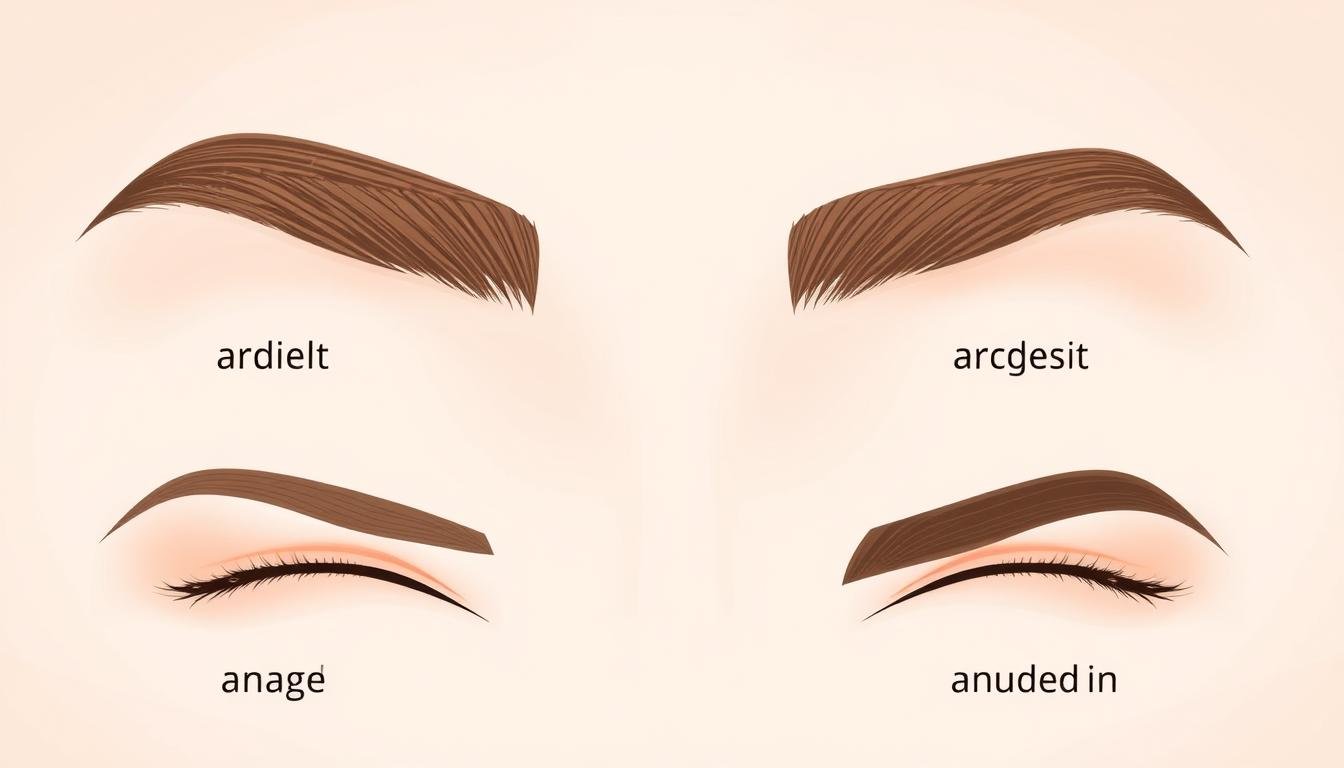 A detailed illustration showcasing the distinct features and characteristics of common eyebrow shapes. Rendered in a clean, minimalist style with a neutral color palette, the image highlights five distinct eyebrow types - arched, straight, angled, rounded, and thin - depicted as close-up profiles against a soft, diffused background. Lighting is soft and flattering, emphasizing the contours and textures of the brows. The overall mood is informative yet aesthetically pleasing, guiding the viewer through the nuances of this crucial facial feature and its relationship to personality traits and personal destiny.