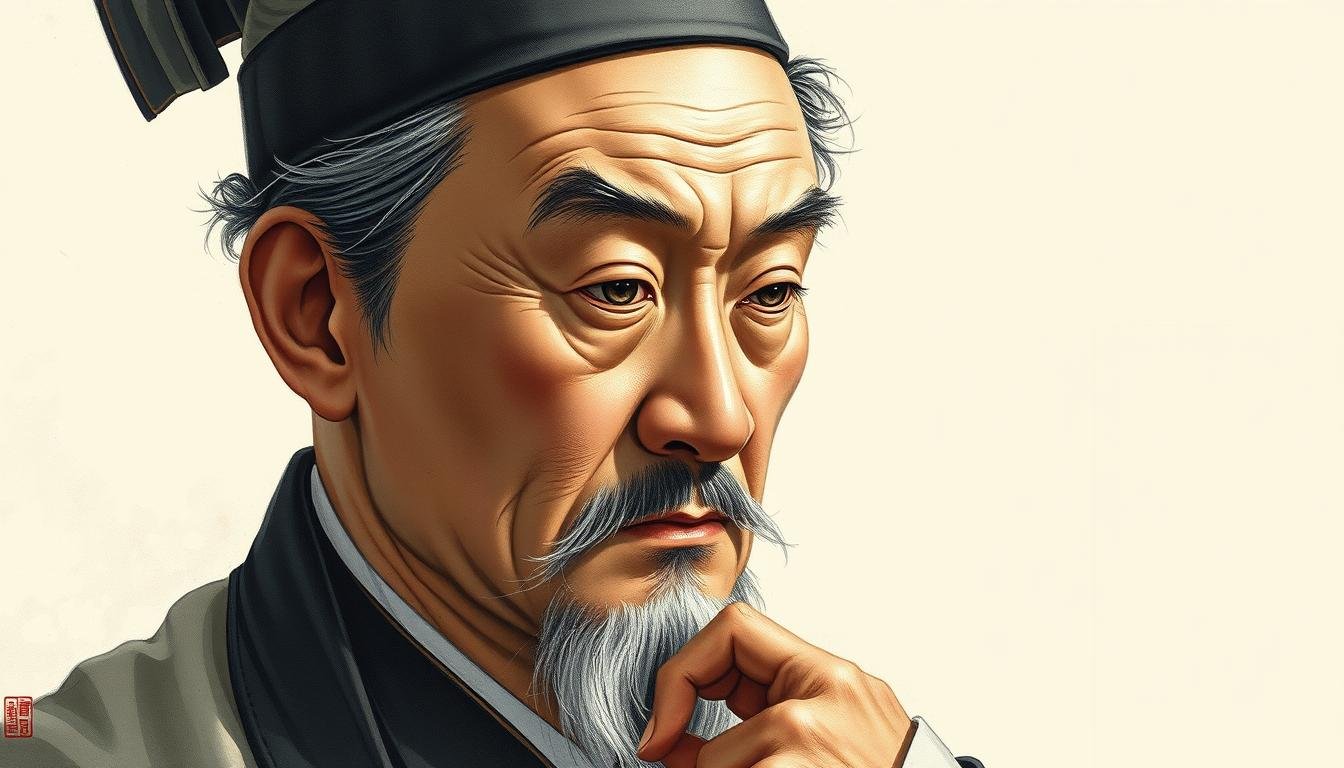 A detailed portrait of Zeng Guofan, a renowned Qing dynasty scholar-official, in a thoughtful, contemplative pose. Rendered in a classical Chinese painting style, with soft, muted tones and delicate brushstrokes. Subtle lighting from the side casts intriguing shadows across his weathered, expressive face, highlighting the contours of his features and the intensity of his gaze. The background is a simple, uncluttered setting, allowing the subject to command the viewer's attention. An insightful, nuanced study of Zeng Guofan's physiognomy, capturing the wisdom and gravitas associated with this influential historical figure.