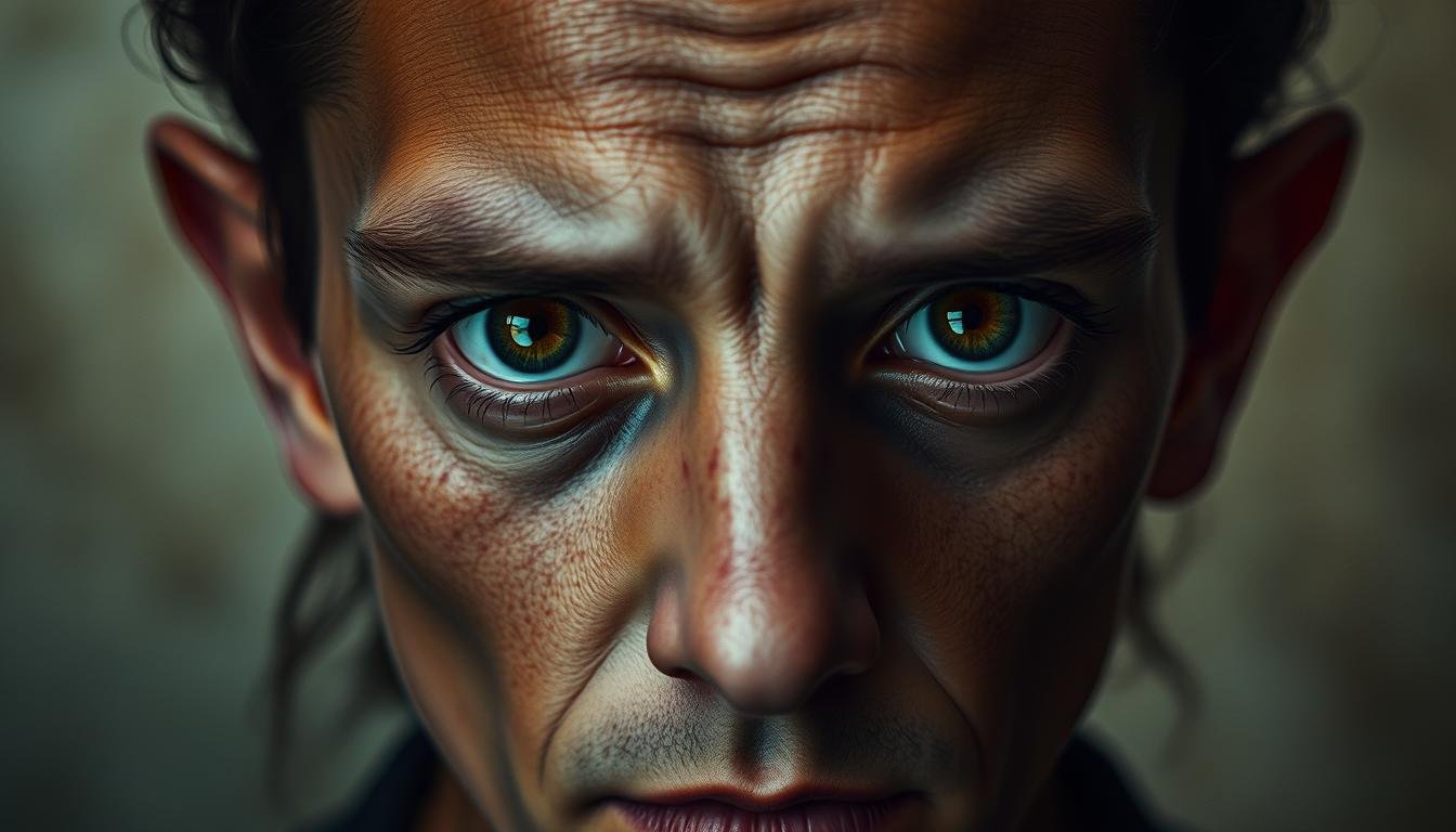 A detailed portrait of a person with large, protruding eyes, conveying a deep, introspective gaze. The subject's face is illuminated by a soft, diffused light, creating an atmospheric, mystical mood. The background is hazy and subtly textured, allowing the face to be the focal point. The expression is one of pensive thoughtfulness, hinting at the subject's profound connection to their inner world and the hidden meanings of their physiognomy. The image should evoke a sense of spiritual insight and the mysteries of human nature. A detailed portrait of a person with large, protruding eyes, conveying a deep, introspective gaze. The subject's face is illuminated by a soft, diffused light, creating an atmospheric, mystical mood. The background is hazy and subtly textured, allowing the face to be the focal point. The expression is one of pensive thoughtfulness, hinting at the subject's profound connection to their inner world and the hidden meanings of their physiognomy. The image should evoke a sense of spiritual insight and the mysteries of human nature.