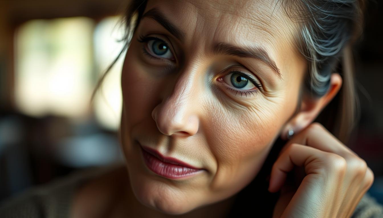 A detailed portrait of a woman with a serene, thoughtful expression, her face radiating an aura of wisdom and self-assurance. Her features are distinct yet soft, conveying a sense of multifaceted depth and complexity. The lighting is warm and diffused, casting gentle shadows that accentuate the contours of her face. The background is blurred, allowing the viewer to focus on the nuanced details of her expression and the subtle interplay of her diverse roles and personas. The overall mood is one of contemplation and inner strength, reflecting the subject's ability to embody a range of identities with grace and poise.