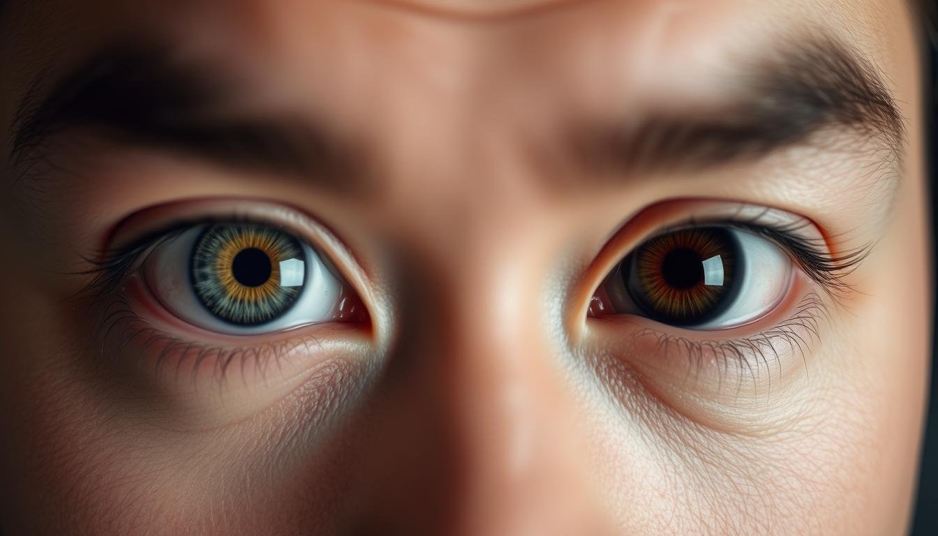 A detailed side-by-side comparison of two distinct types of "sanpaku" eyes - a traditional Japanese physiognomy concept. In the foreground, a close-up view of a "white sclera" sanpaku type, with the visible white sclera above and below the iris creating an intense, piercing gaze. In the middle ground, a contrasting "black sclera" sanpaku type, where the sclera is nearly fully obscured, conveying a more mysterious, introspective expression. The lighting is soft and evenly diffused, accentuating the delicate features and textural details of the eyes. The background is a muted, neutral tone that allows the eyes to be the central focus of the composition, inviting the viewer to study and compare the distinct physiognomic characteristics of these two sanpaku eye types.