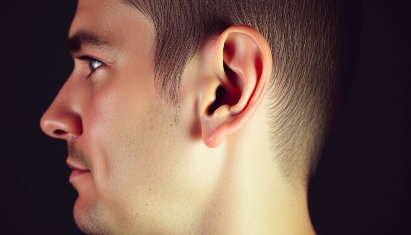A detailed side profile view of a man's head, highlighting the unique structure and shape of his ears. The ears are the central focus, showcasing intricate cartilage formations and distinctive lobes. The lighting is soft and directional, creating subtle shadows that accentuate the contours. The background is slightly blurred, maintaining the attention on the subject's face and ears. The overall mood is one of careful examination and analysis, inviting the viewer to study the distinctive features of this individual's physiognomy. A detailed side profile view of a man's head, highlighting the unique structure and shape of his ears. The ears are the central focus, showcasing intricate cartilage formations and distinctive lobes. The lighting is soft and directional, creating subtle shadows that accentuate the contours. The background is slightly blurred, maintaining the attention on the subject's face and ears. The overall mood is one of careful examination and analysis, inviting the viewer to study the distinctive features of this individual's physiognomy.