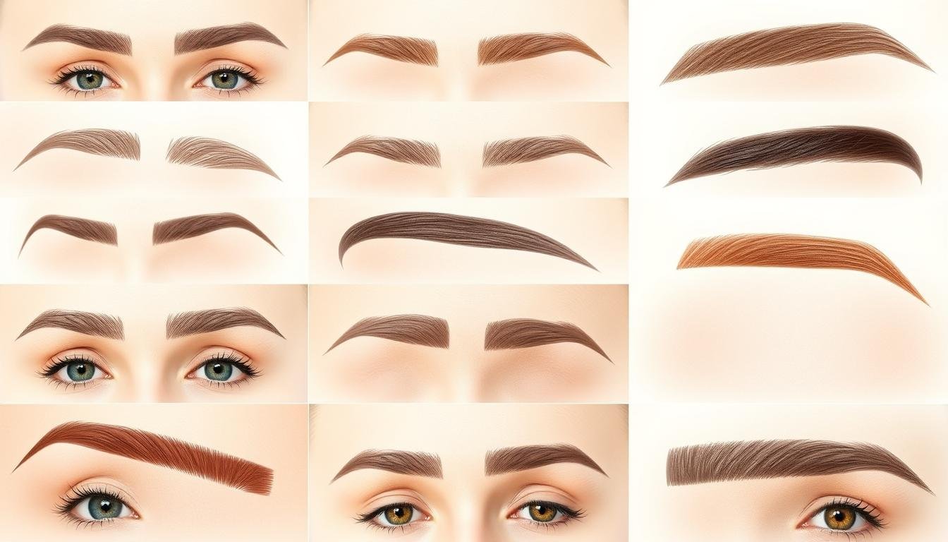 A detailed study of various eyebrow shapes, captured in a series of high-resolution, studio-quality portraits. The foreground features a close-up view of a diverse range of eyebrow styles, from delicate arches to bold, angular shapes, each meticulously rendered with an emphasis on texture and natural, lifelike appearance. The middle ground showcases the subtleties of each eyebrow type, highlighting how they can complement or accentuate different facial features. The background provides a neutral, softly-lit setting that allows the eyebrows to take center stage, inviting the viewer to closely examine and appreciate the intricate details of this essential facial element. A detailed study of various eyebrow shapes, captured in a series of high-resolution, studio-quality portraits. The foreground features a close-up view of a diverse range of eyebrow styles, from delicate arches to bold, angular shapes, each meticulously rendered with an emphasis on texture and natural, lifelike appearance. The middle ground showcases the subtleties of each eyebrow type, highlighting how they can complement or accentuate different facial features. The background provides a neutral, softly-lit setting that allows the eyebrows to take center stage, inviting the viewer to closely examine and appreciate the intricate details of this essential facial element.