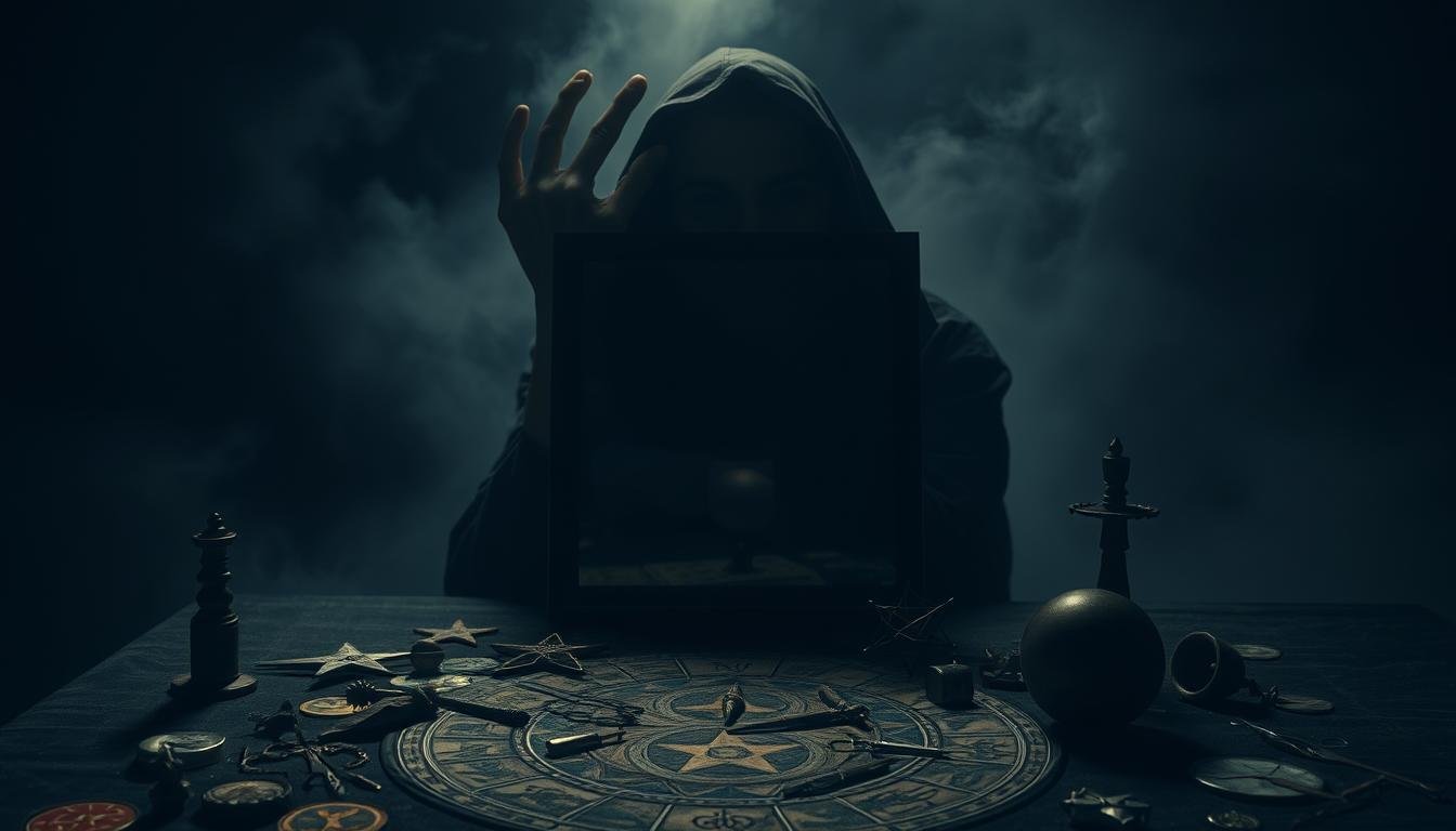 A dimly lit, mysterious scene depicting the risks and misconceptions of physiognomy. In the foreground, a shadowy figure cautiously peers into a reflective surface, their face partially obscured, suggesting the uncertainty and potential pitfalls of relying too heavily on facial features to determine one's destiny. The middle ground features a scattered array of esoteric symbols and divination tools, hinting at the complex and sometimes misleading nature of this ancient practice. The background is shrouded in a hazy, otherworldly atmosphere, emphasizing the mystical and potentially dangerous aspects of physiognomy. The overall composition conveys a sense of caution and the need to approach this subject with a critical and open-minded perspective.