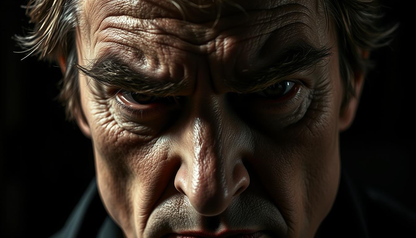 A dramatic close-up portrait of a person with bushy, unkempt eyebrows that appear to be in disarray. Their facial features are weathered and intense, conveying a sense of inner turmoil. Dramatic lighting casts deep shadows across their face, creating an ominous and foreboding atmosphere. The image is captured with a high-resolution camera lens, emphasizing the intricate details and textures of the subject's eyebrows and facial structure. The background is blurred, keeping the focus solely on the face and its striking, unruly brow. A dramatic close-up portrait of a person with bushy, unkempt eyebrows that appear to be in disarray. Their facial features are weathered and intense, conveying a sense of inner turmoil. Dramatic lighting casts deep shadows across their face, creating an ominous and foreboding atmosphere. The image is captured with a high-resolution camera lens, emphasizing the intricate details and textures of the subject's eyebrows and facial structure. The background is blurred, keeping the focus solely on the face and its striking, unruly brow.